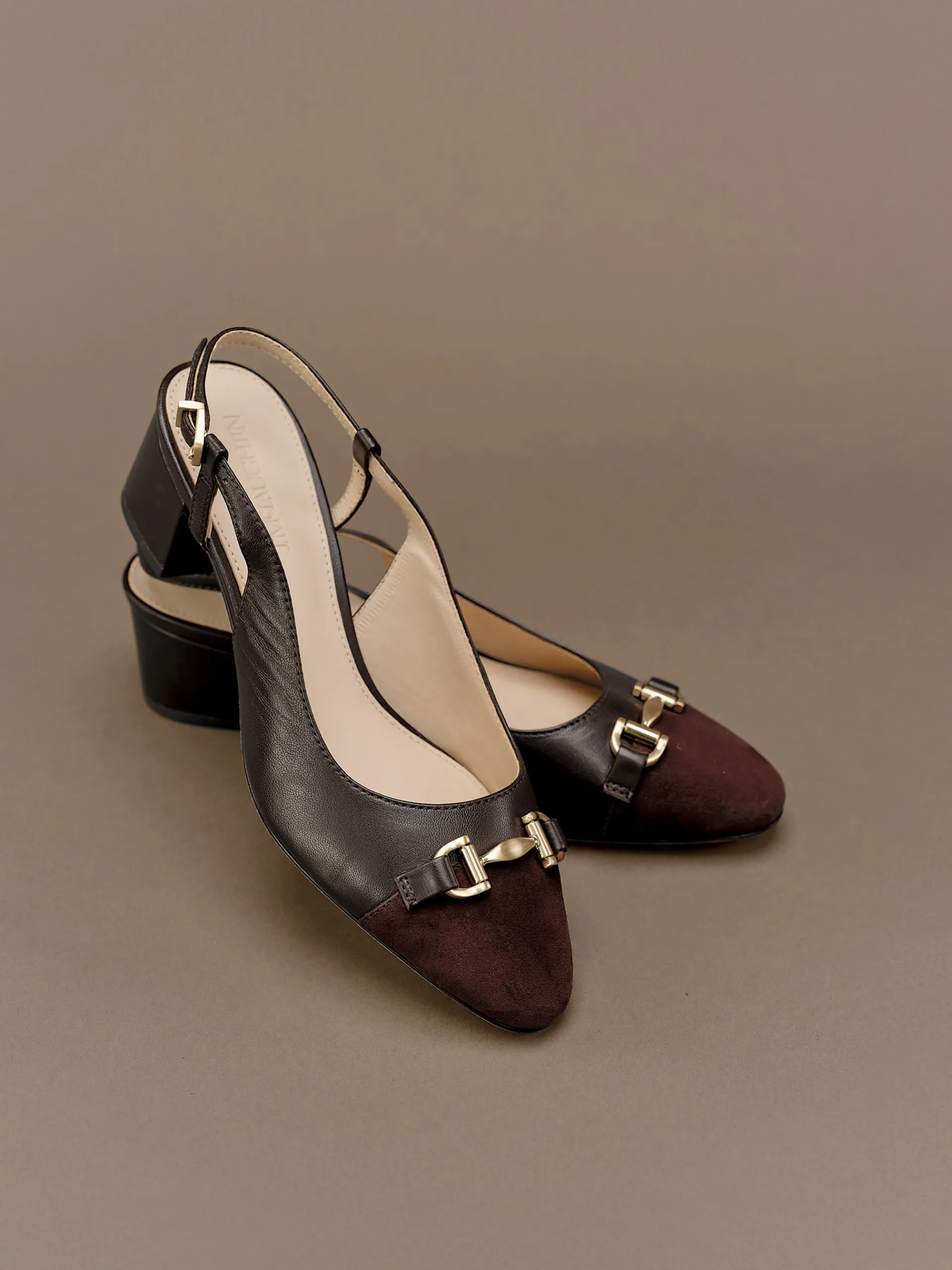 J.McLaughlin Agyness Suede u0026 Leather Slingback Heels DarkBrown Clearance