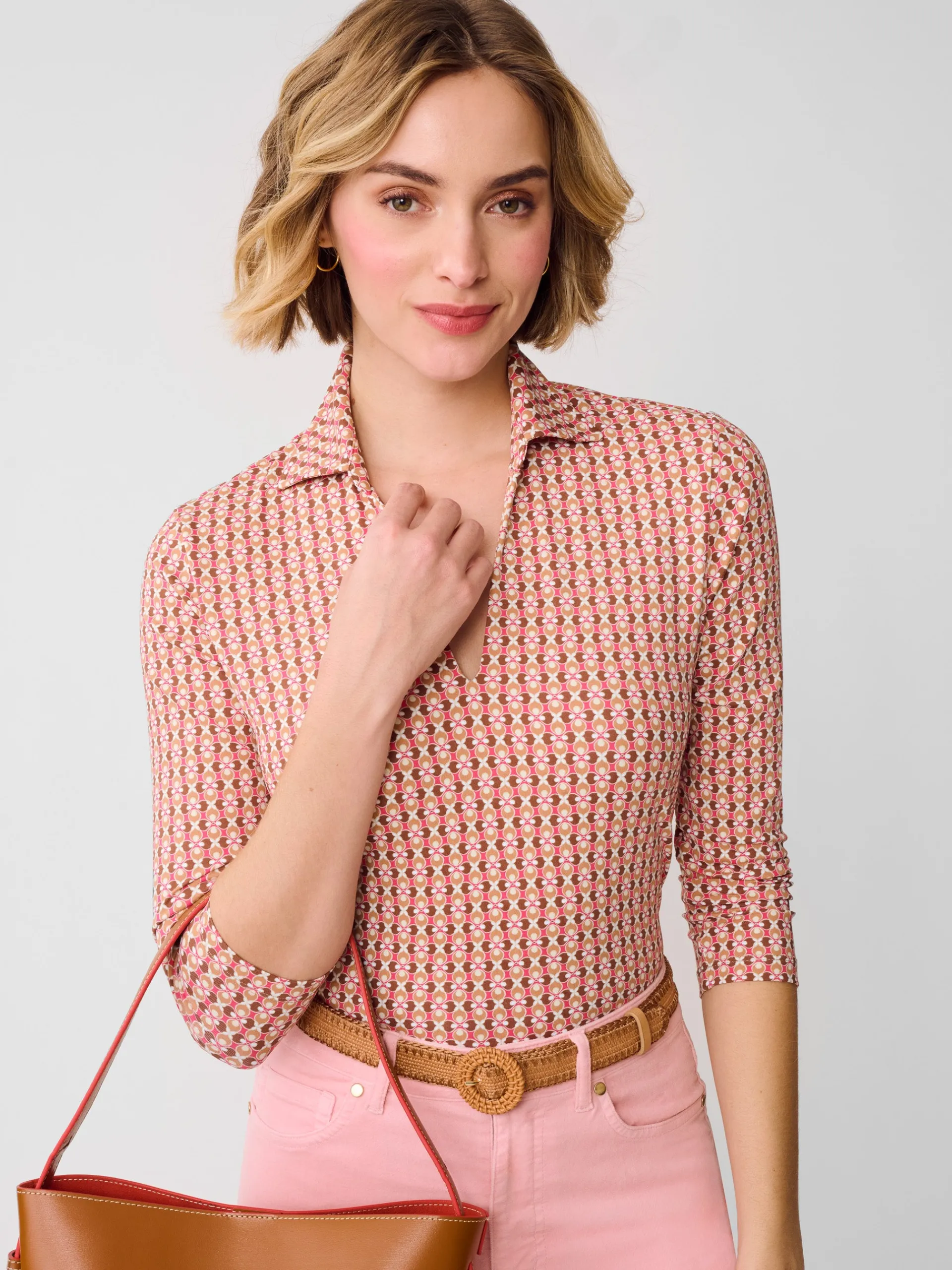 J.McLaughlin Aida 3/4 Sleeve Top in Blooms Geo Pink/Brown Store