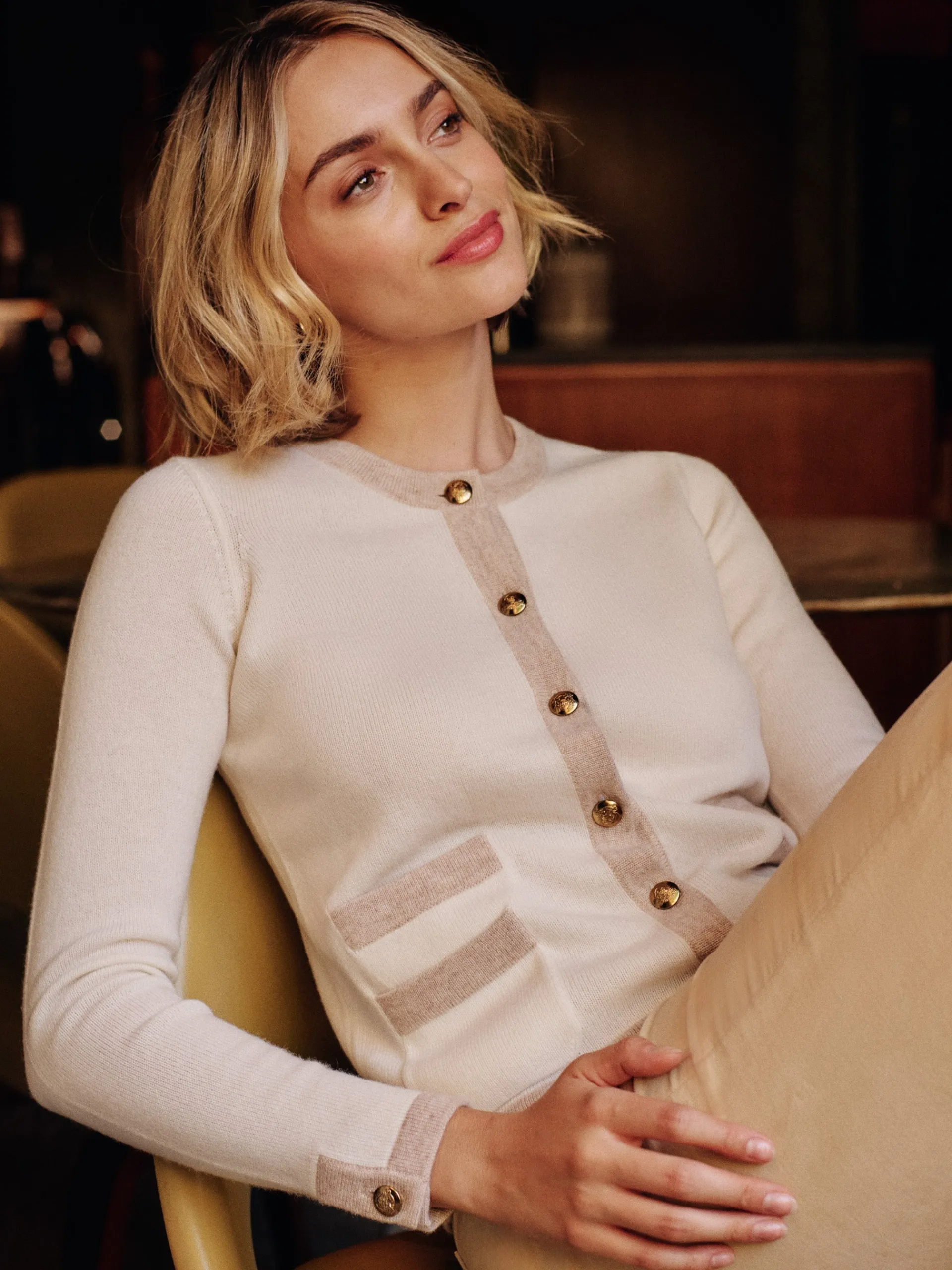 J.McLaughlin Ainsley Cashmere Cardigan OffWhite/Oatmeal Fashion