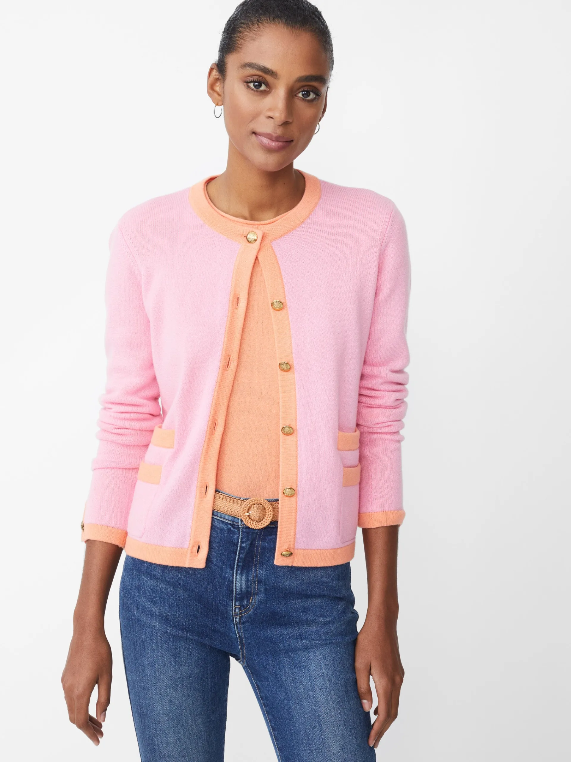 J.McLaughlin Ainsley Cashmere Cardigan Pink/Orange Discount