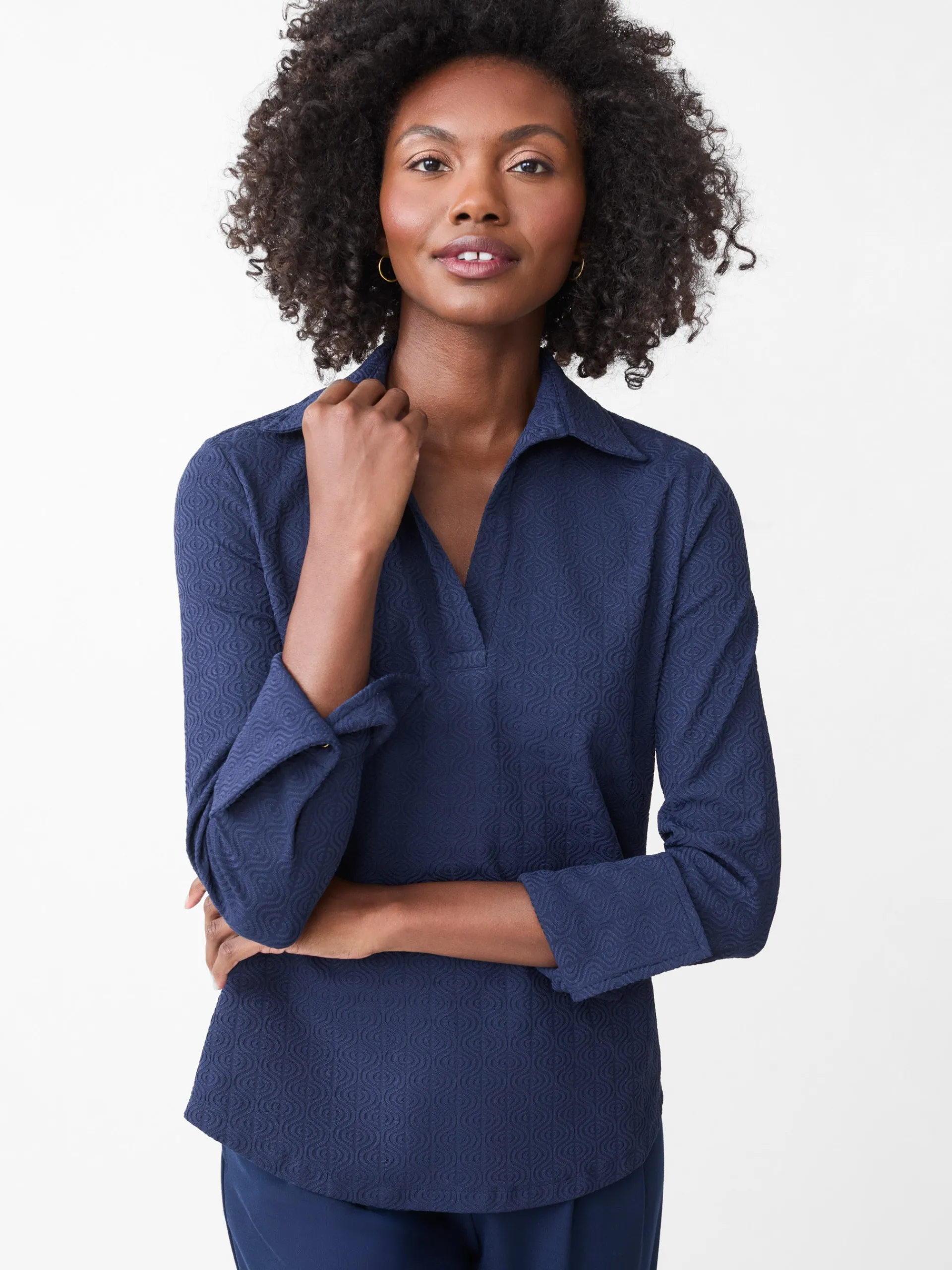 J.McLaughlin Alfie Tunic in Riptide Jacquard Navy Cheap