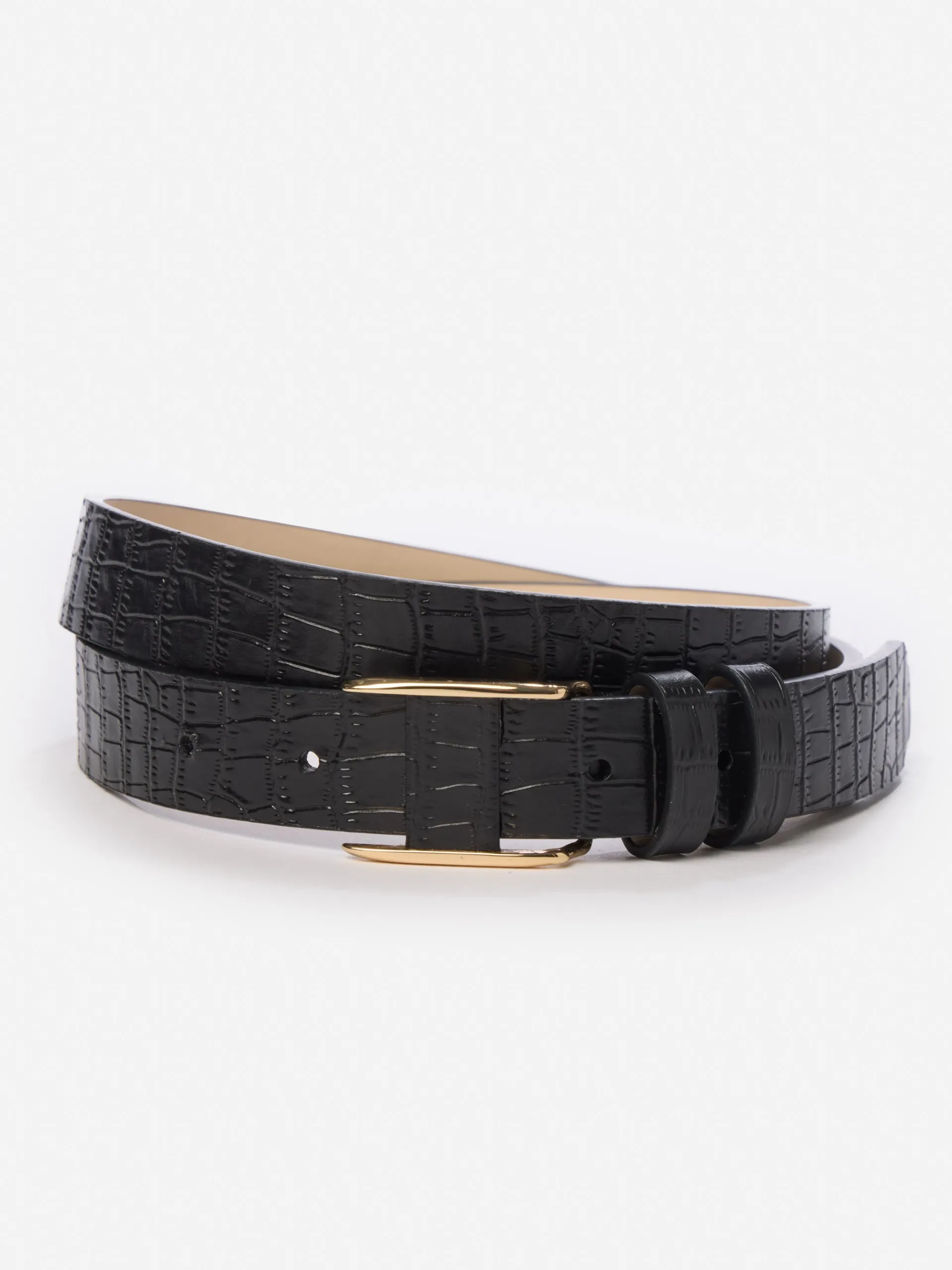 J.McLaughlin Allegra Leather Belt in Croc Black Outlet