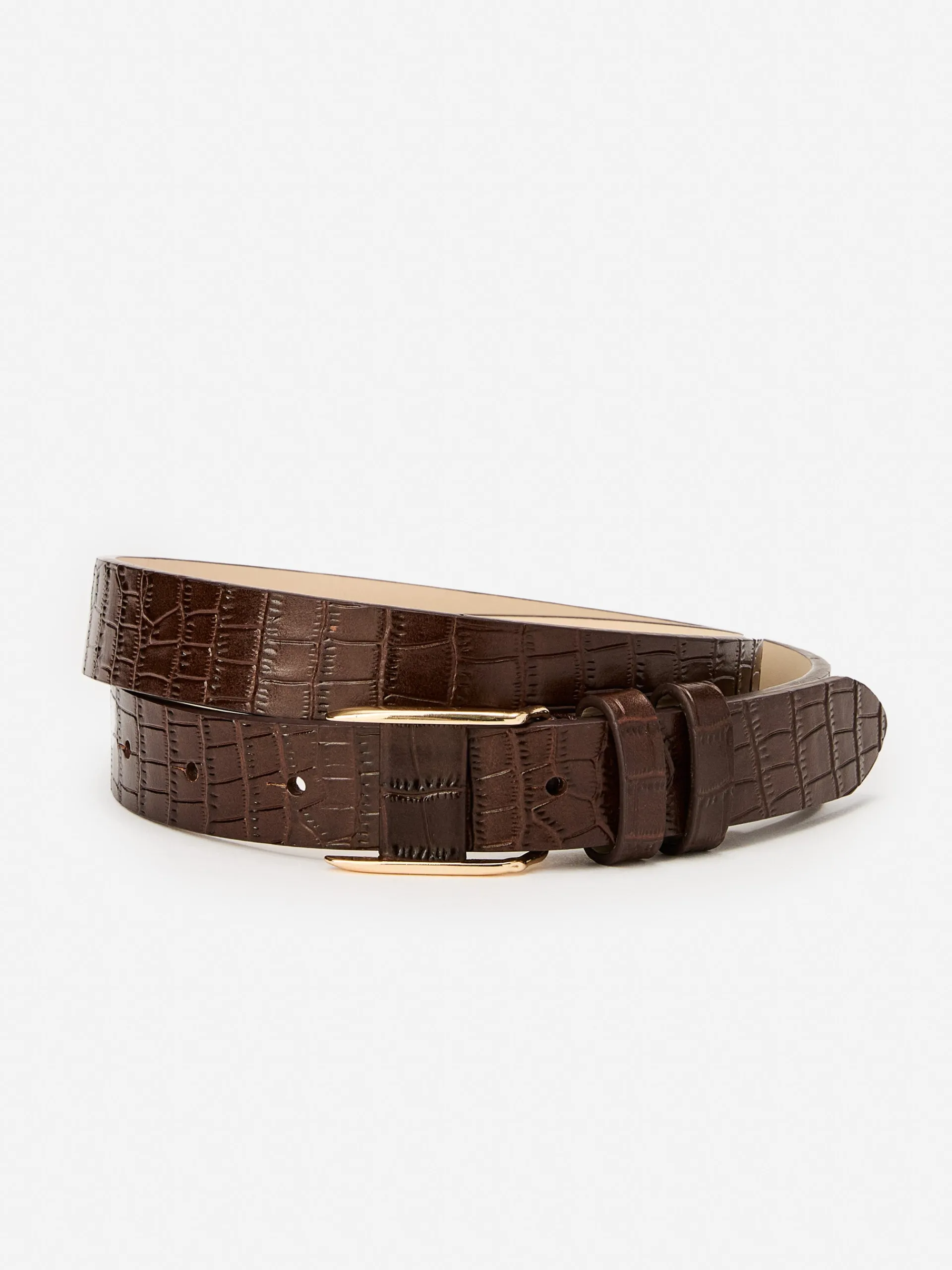 J.McLaughlin Allegra Leather Belt in Croc Chocolate Store