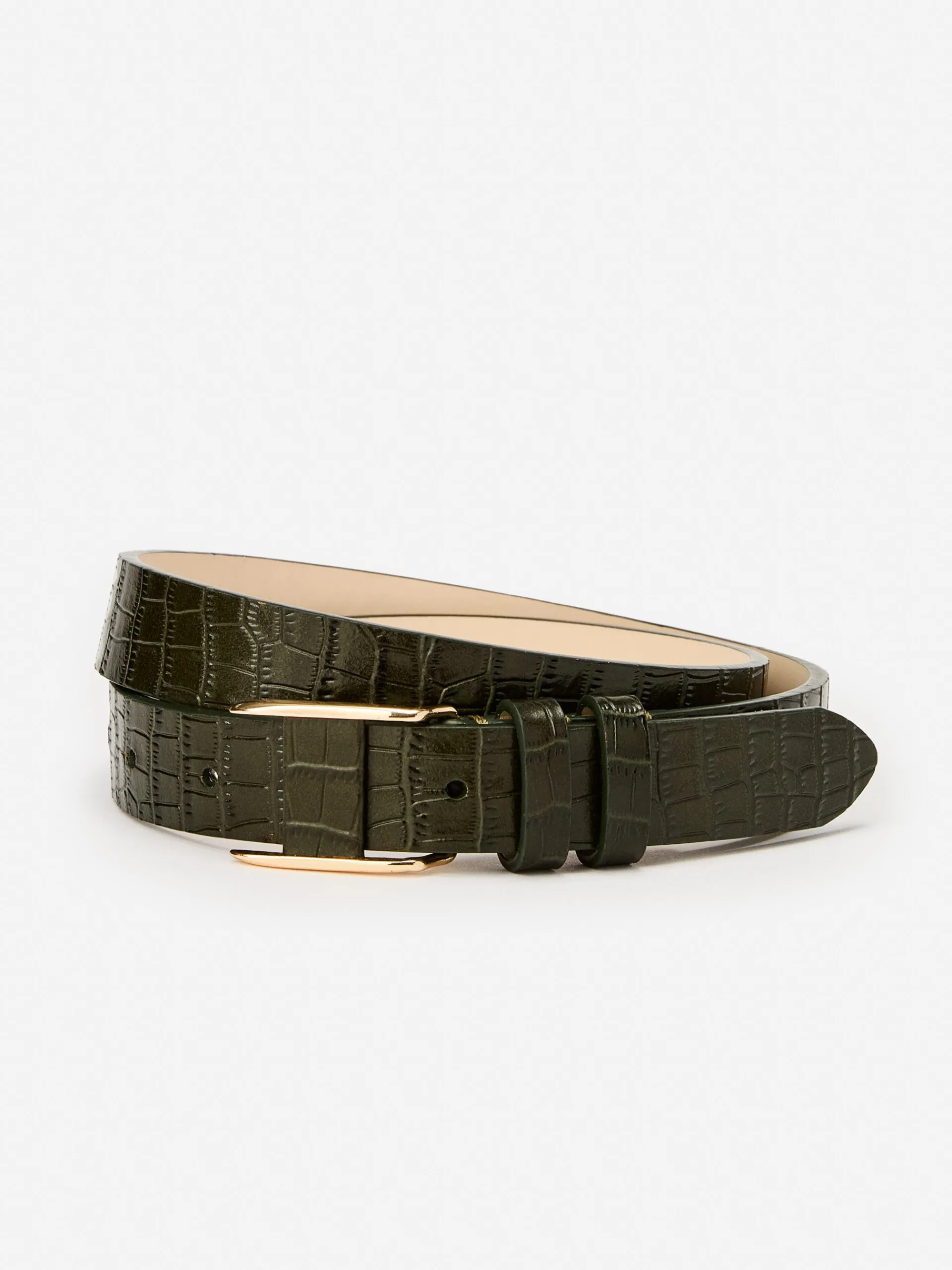 J.McLaughlin Allegra Leather Belt in Croc Olive Hot