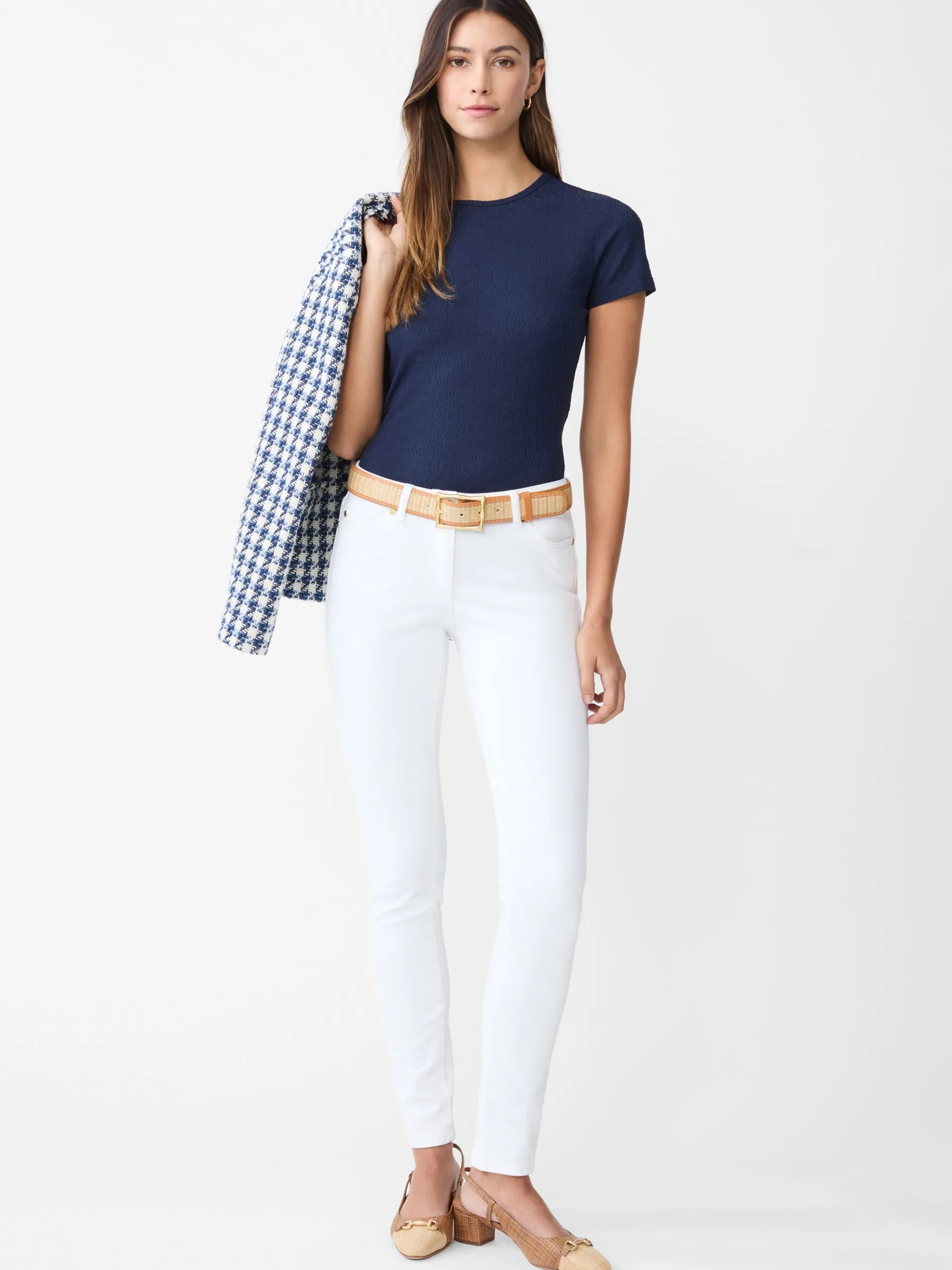 J.McLaughlin Allie Cap Sleeve Tee in Riptide Jacquard Navy Outlet