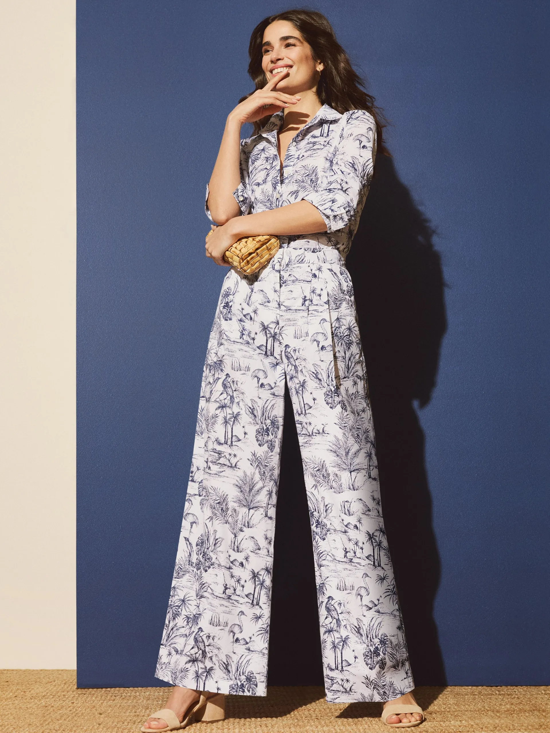 J.McLaughlin Amal Pants in Heron Toile White/Navy Cheap