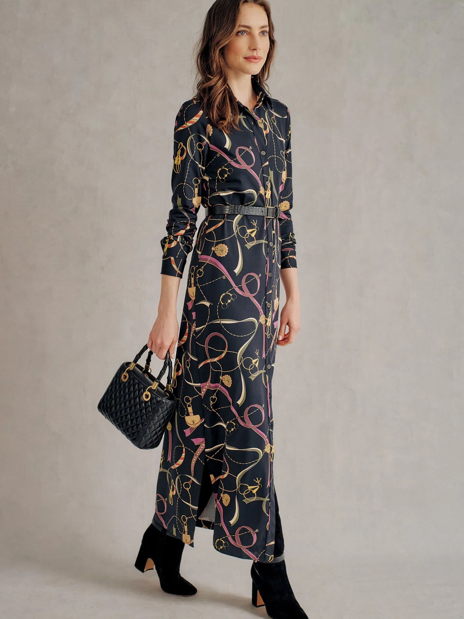 J.McLaughlin Amory Maxi Dress in Neo Sinclair Heraldic Black/Purple Best Sale