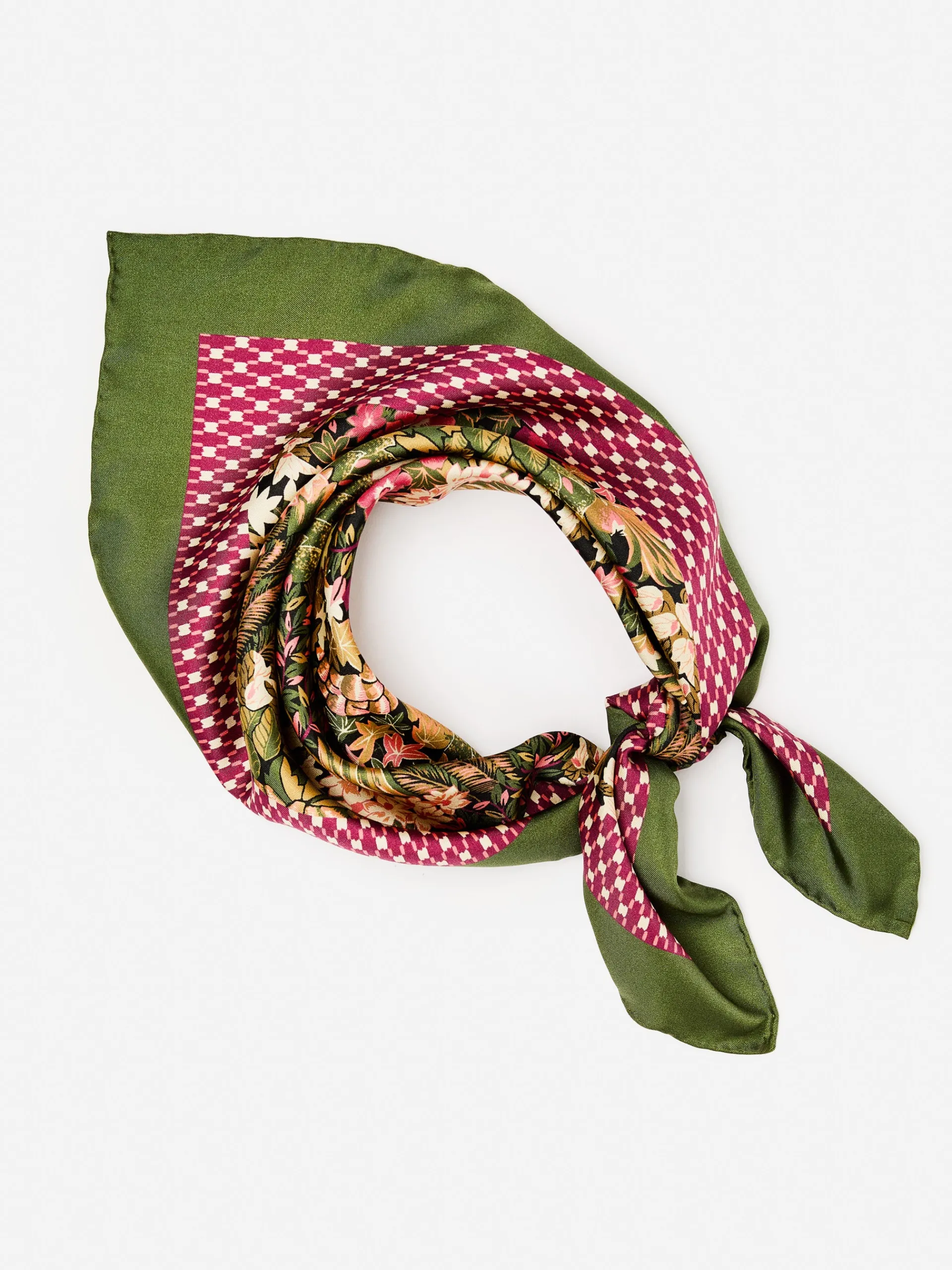 J.McLaughlin Amoura Silk Scarf in Verdant Garden Square Olive/Khaki Cheap