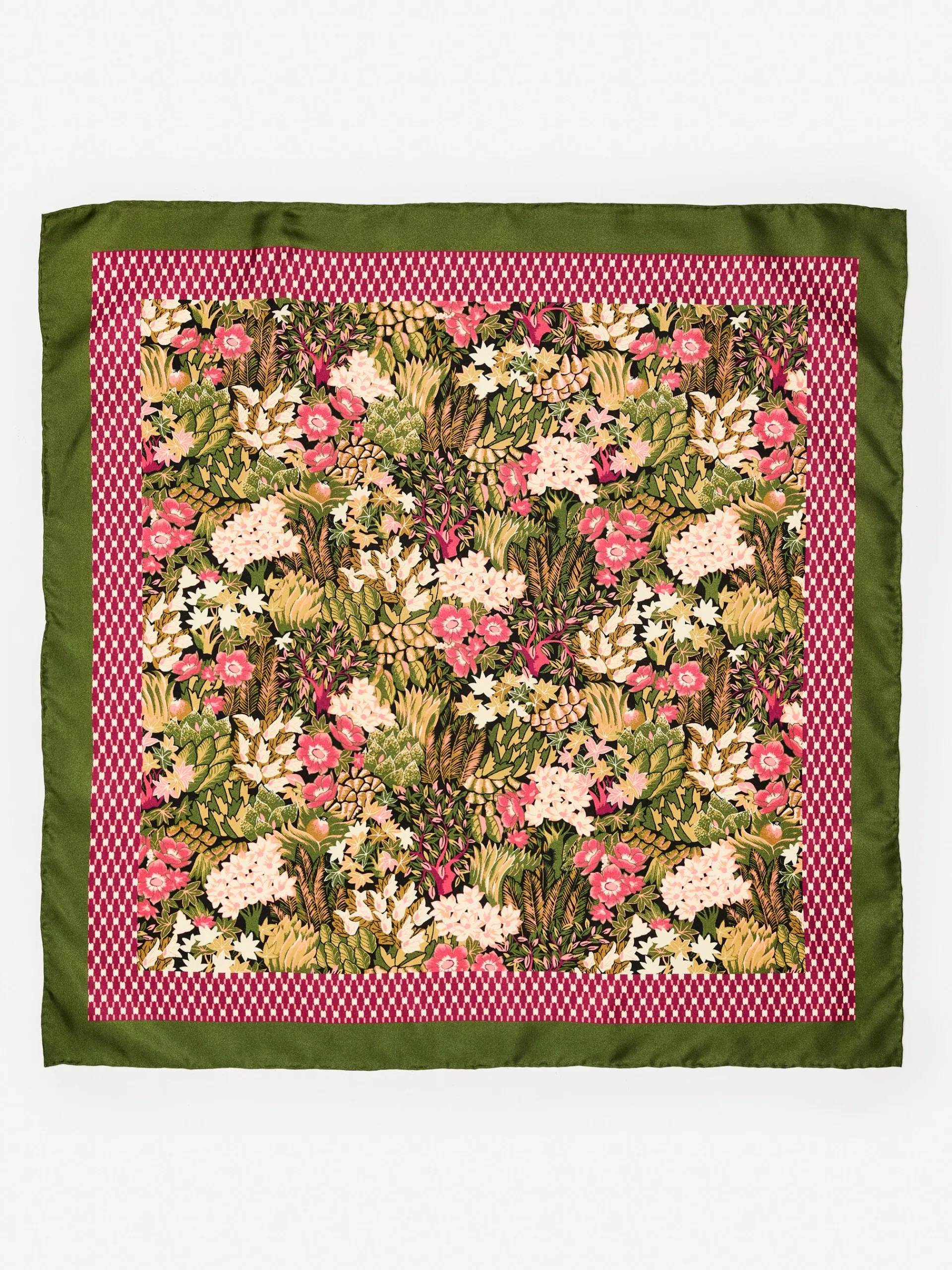 J.McLaughlin Amoura Silk Scarf in Verdant Garden Square Olive/Khaki Cheap