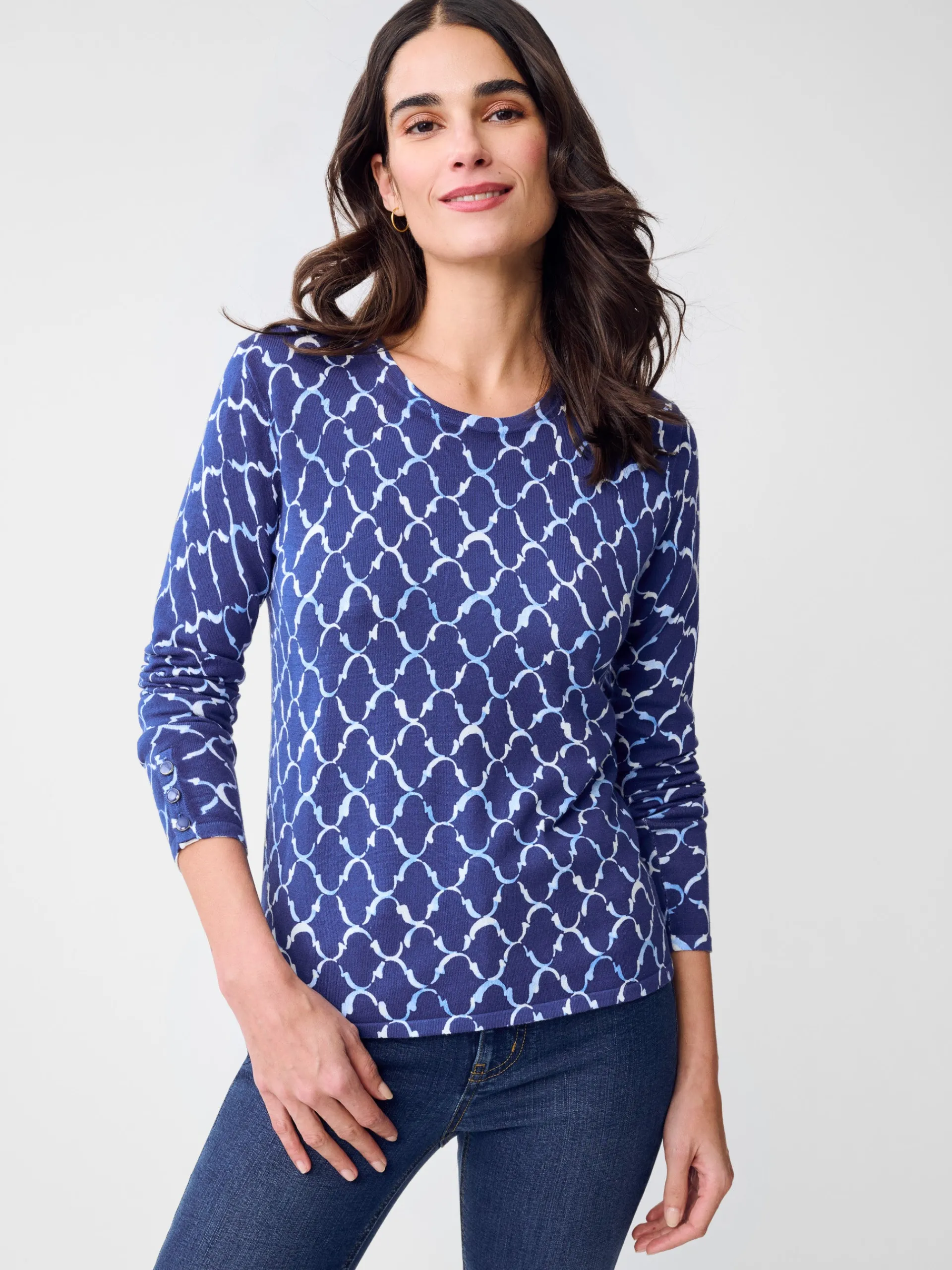 J.McLaughlin Anilee Sweater in Mega Palm Spring Navy/Chambray Online