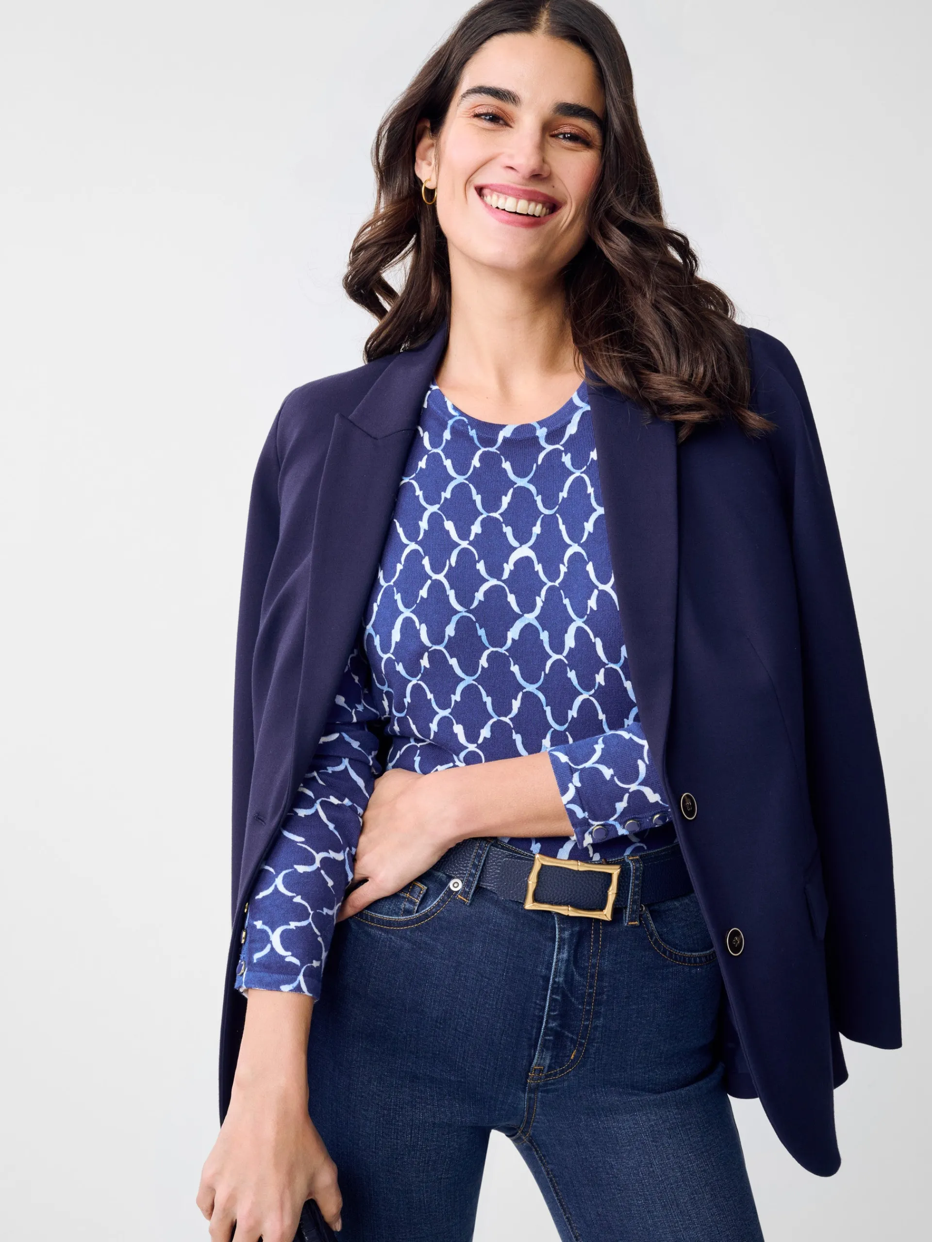J.McLaughlin Anilee Sweater in Mega Palm Spring Navy/Chambray Online