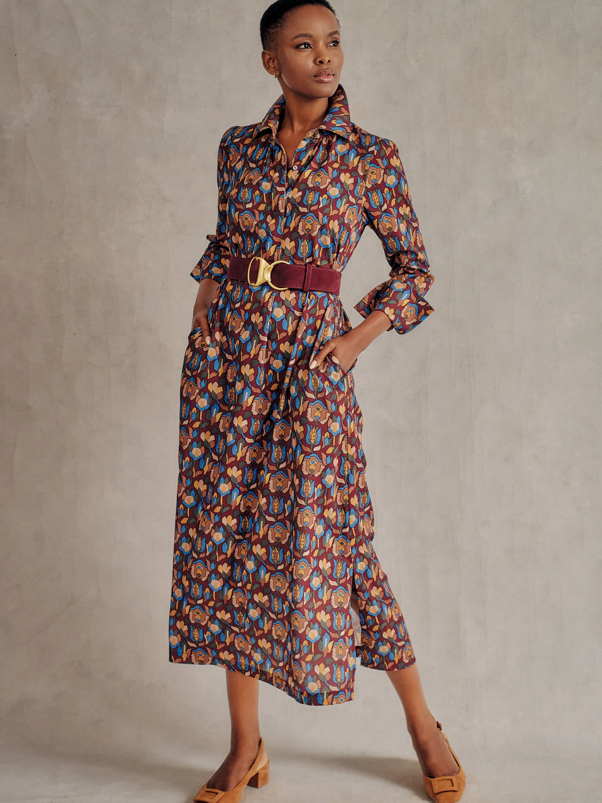 J.McLaughlin Belle Dress in Tiffany Bloom Burgundy/Blue Fashion