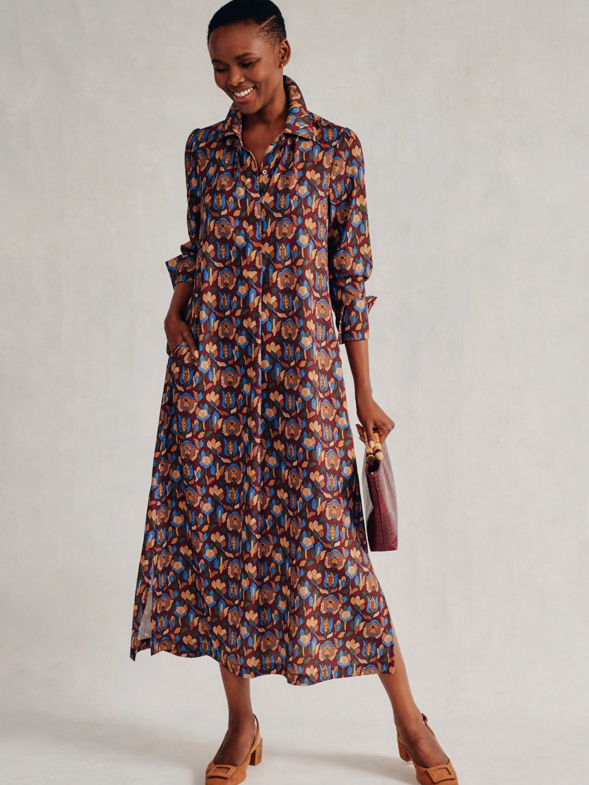 J.McLaughlin Belle Dress in Tiffany Bloom Burgundy/Blue Fashion