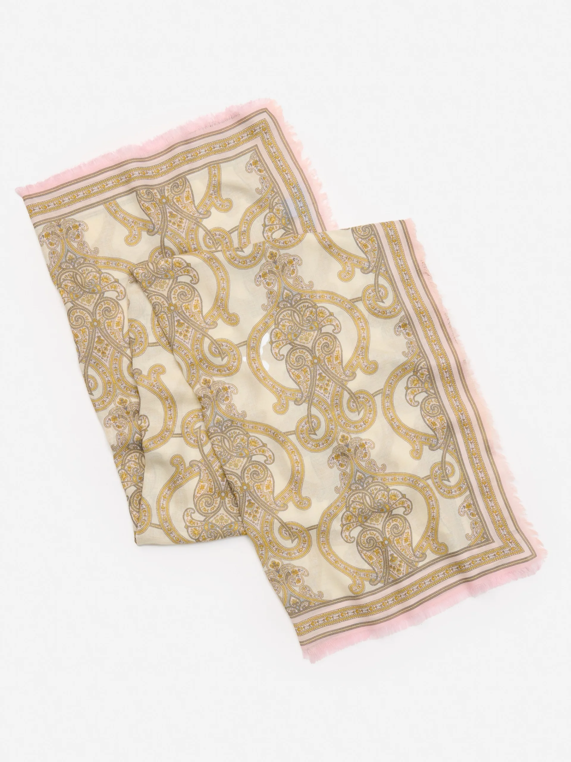 J.McLaughlin Bellini Scarf in Gilded Paisley Border Cream/Sand Discount