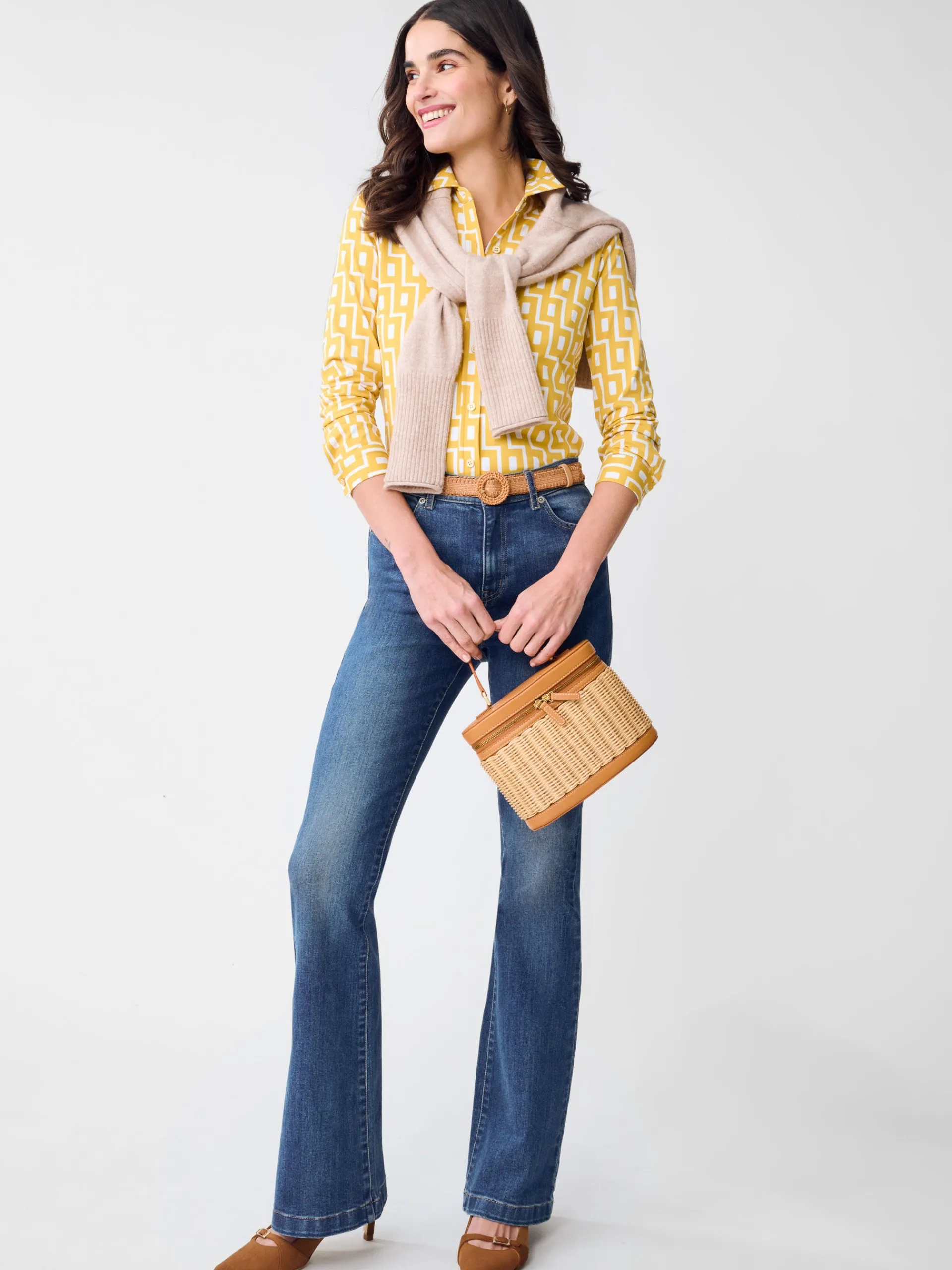 J.McLaughlin Betty Shirt in City Windows Yellow/OffWhite Hot