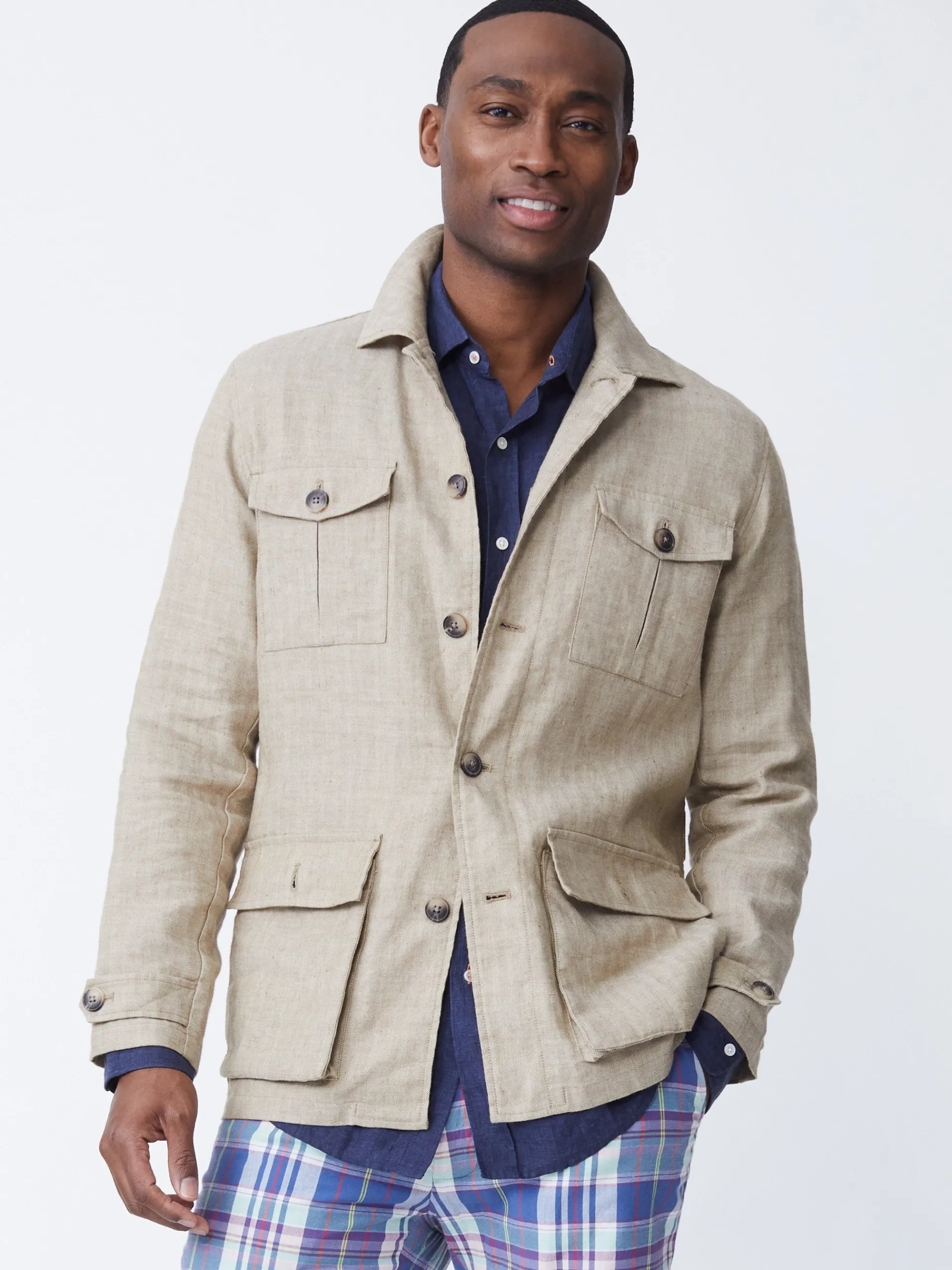 J.McLaughlin Brando Linen Safari Jacket in Herringbone Khaki Store