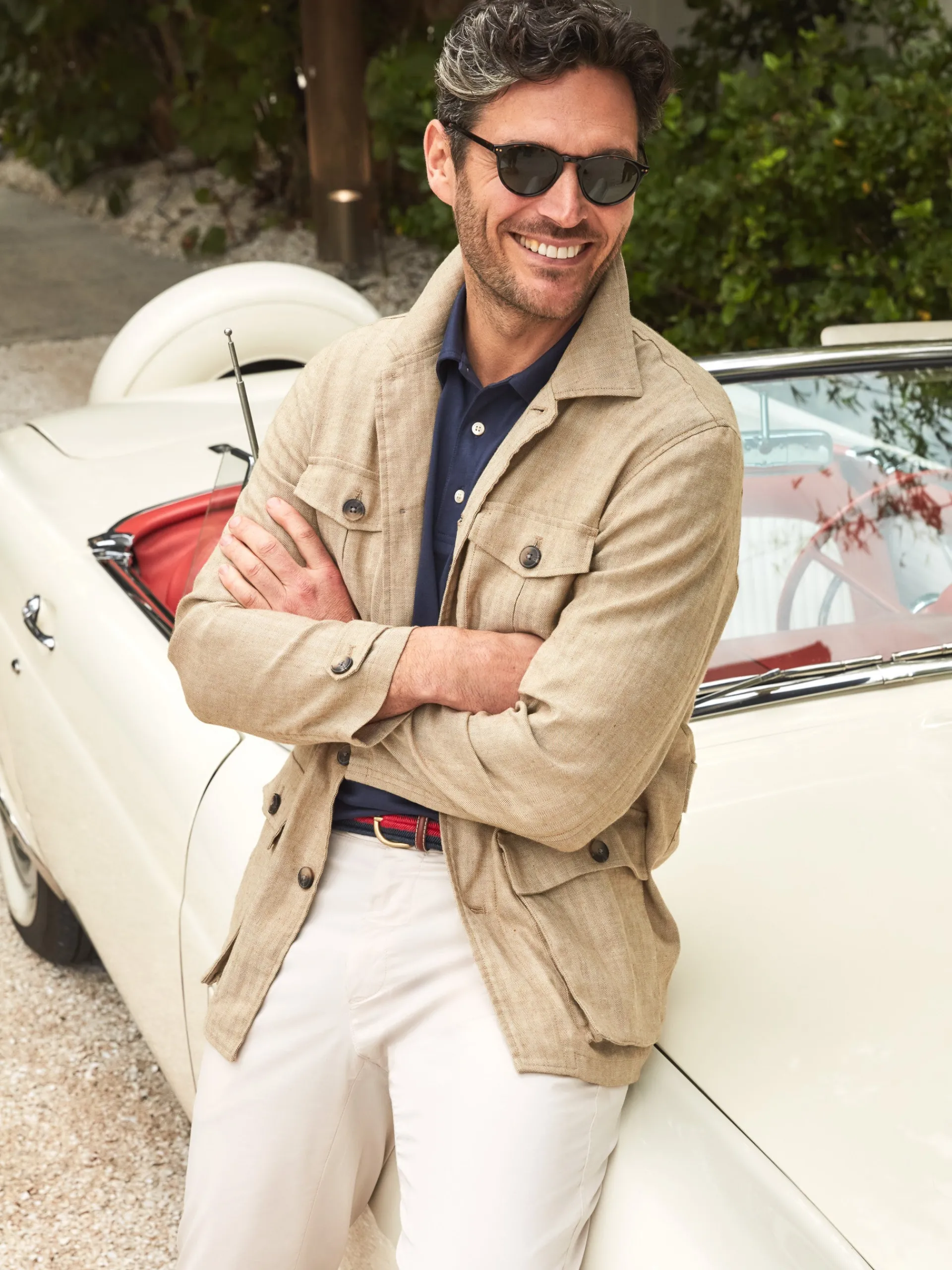 J.McLaughlin Brando Linen Safari Jacket in Herringbone Khaki Store