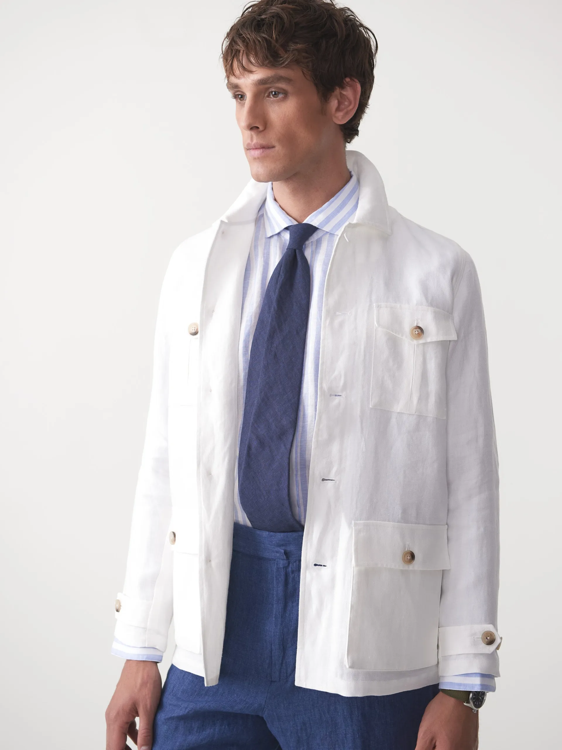 J.McLaughlin Brando Linen Safari Jacket in Herringbone OffWhite Best