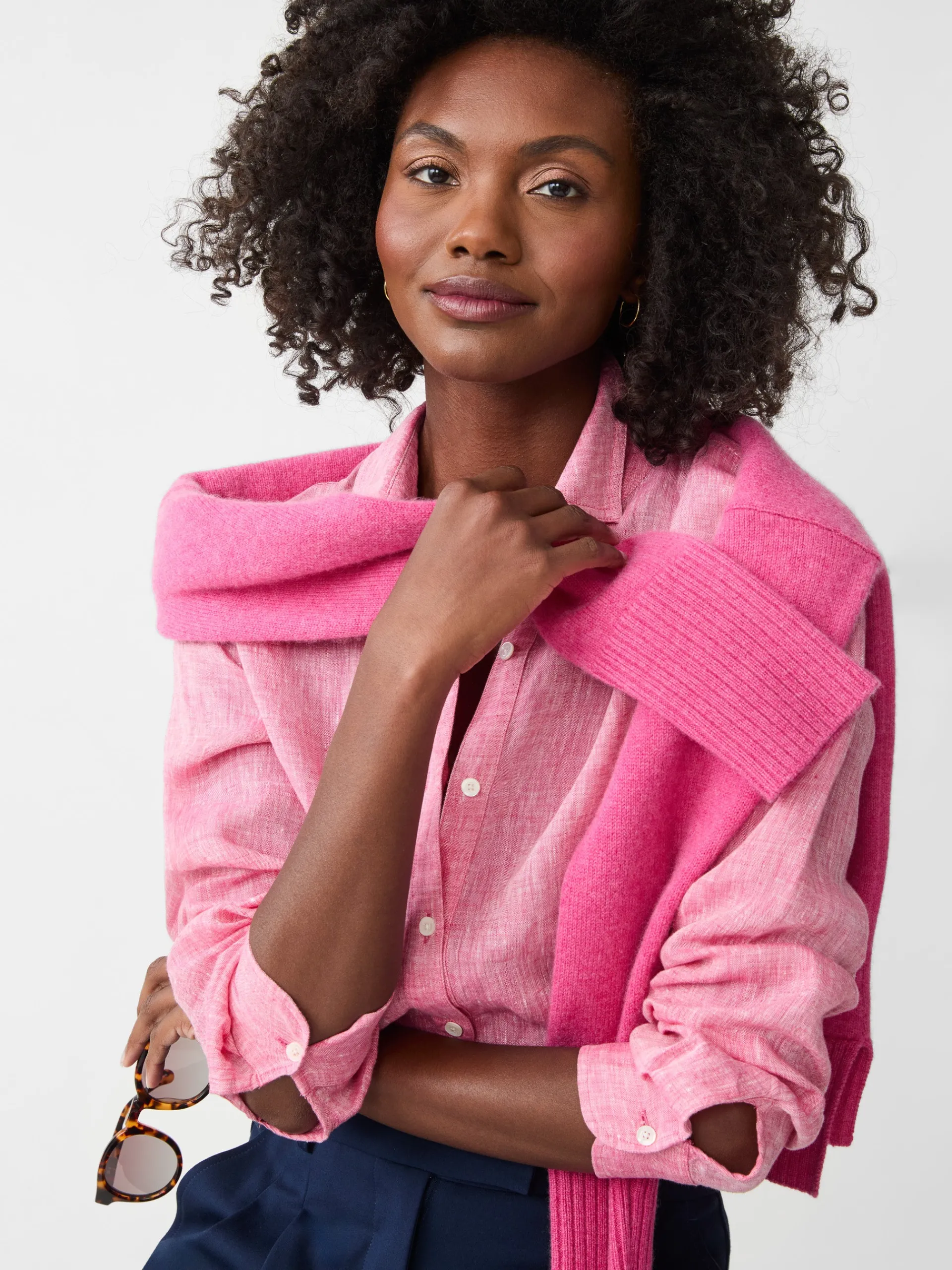 J.McLaughlin Britt Linen Shirt PersianPink Hot