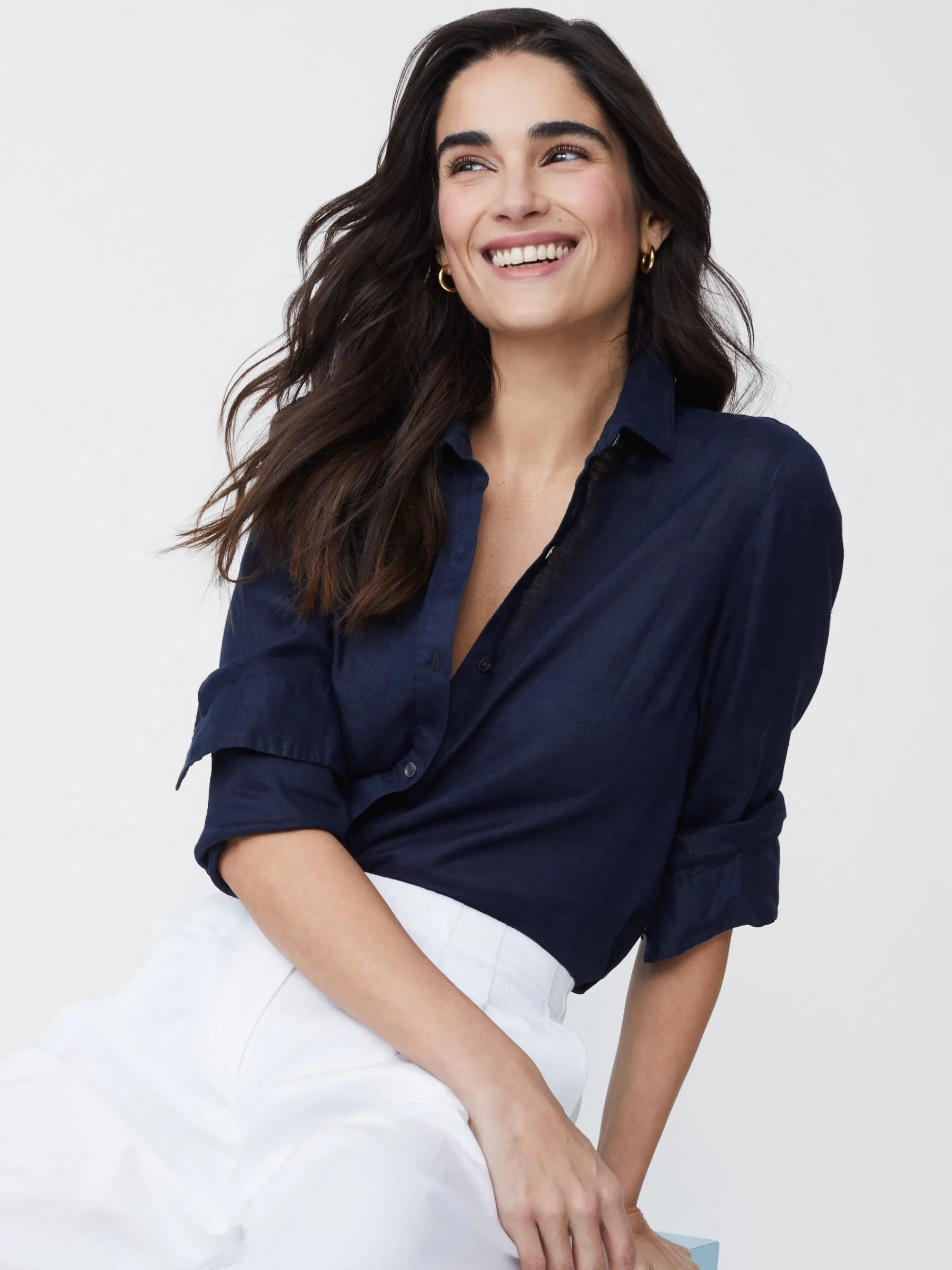 J.McLaughlin Britt Linen Shirt Navy Discount