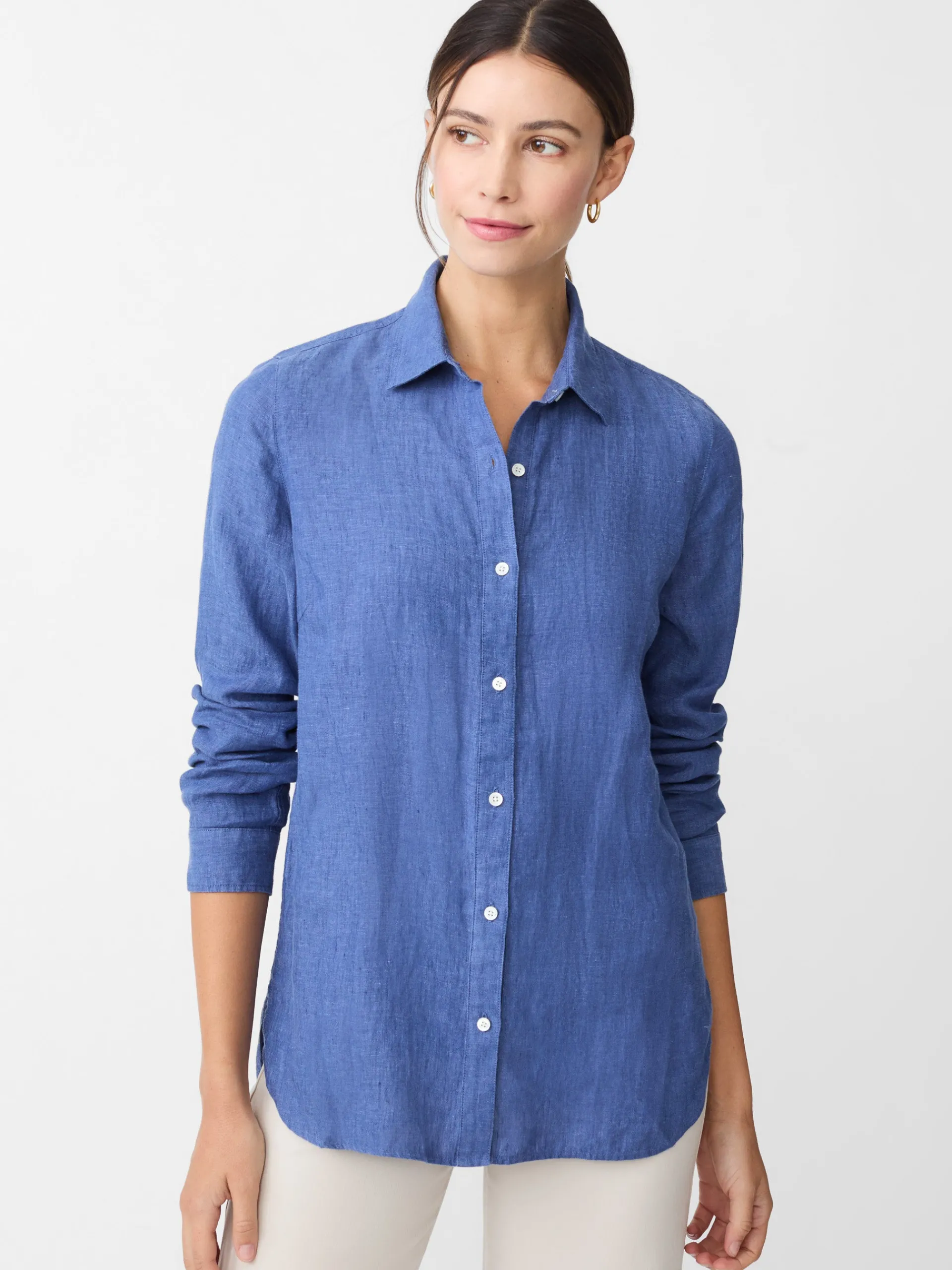 J.McLaughlin Britt Linen Shirt DarkChambray Flash Sale