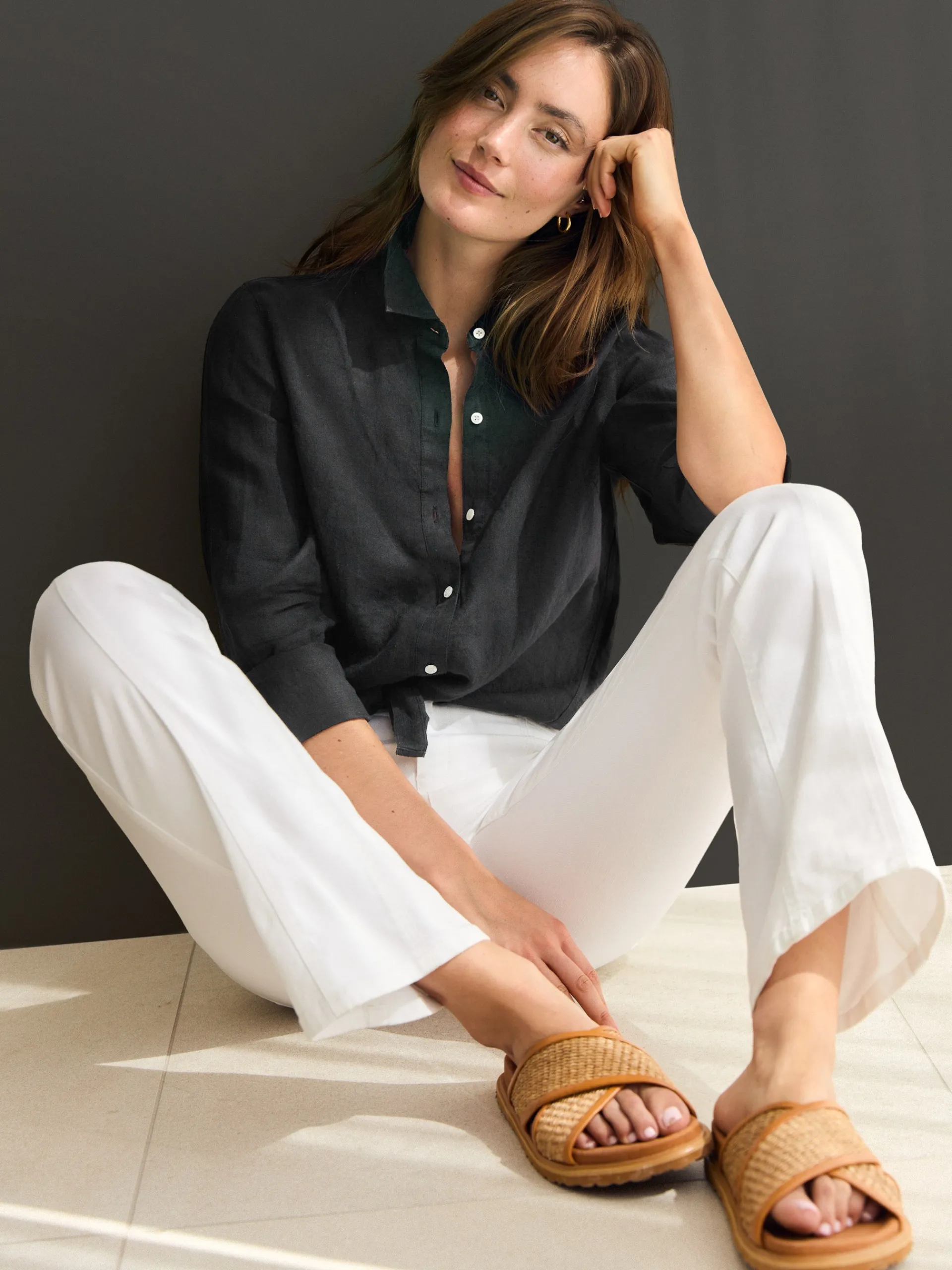 J.McLaughlin Britt Linen Shirt Black Flash Sale