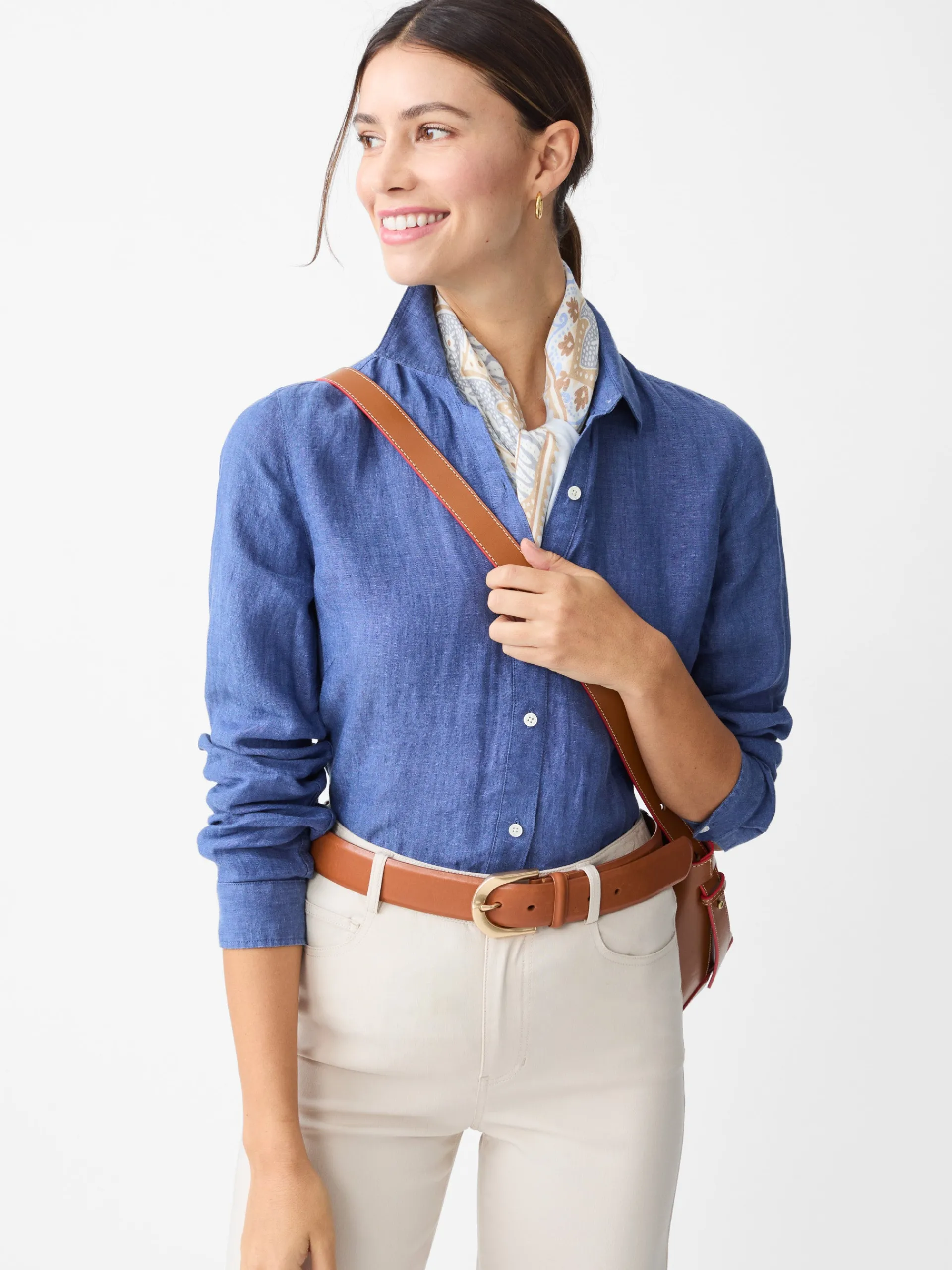 J.McLaughlin Britt Linen Shirt DarkChambray Flash Sale