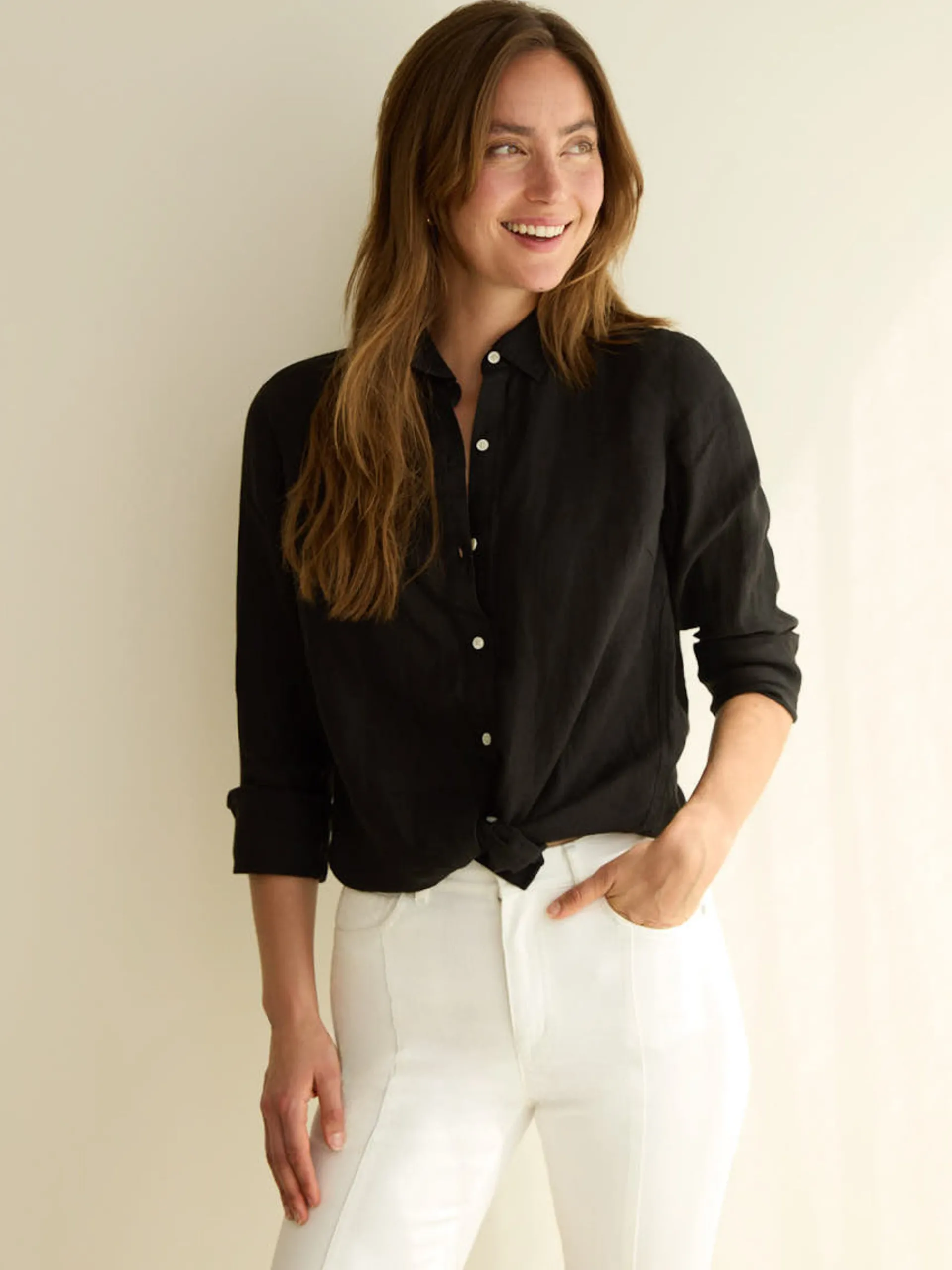 J.McLaughlin Britt Linen Shirt Black Flash Sale