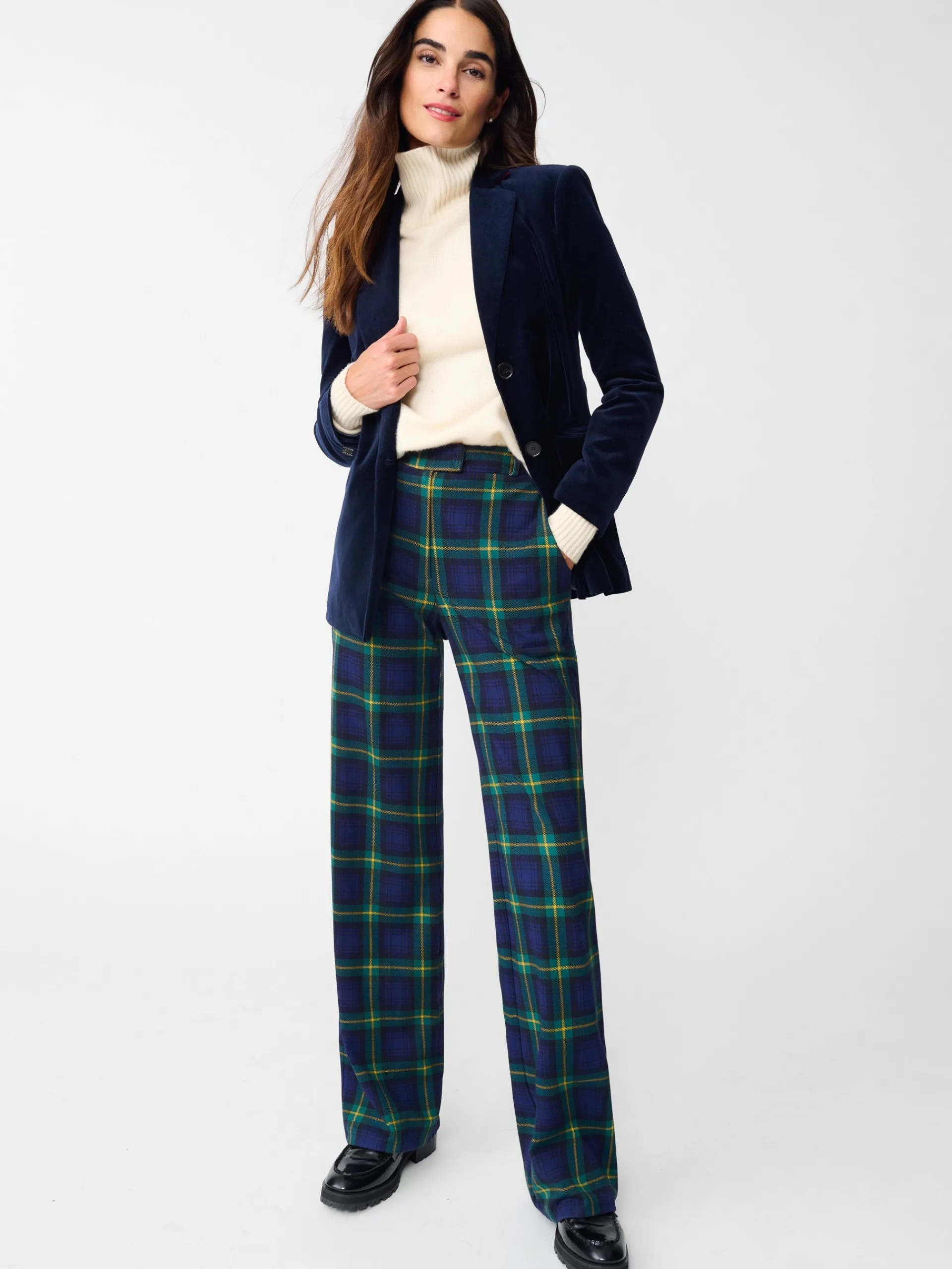 J.McLaughlin Brock Pants in Regimental Plaid Navy/Green/Gold New