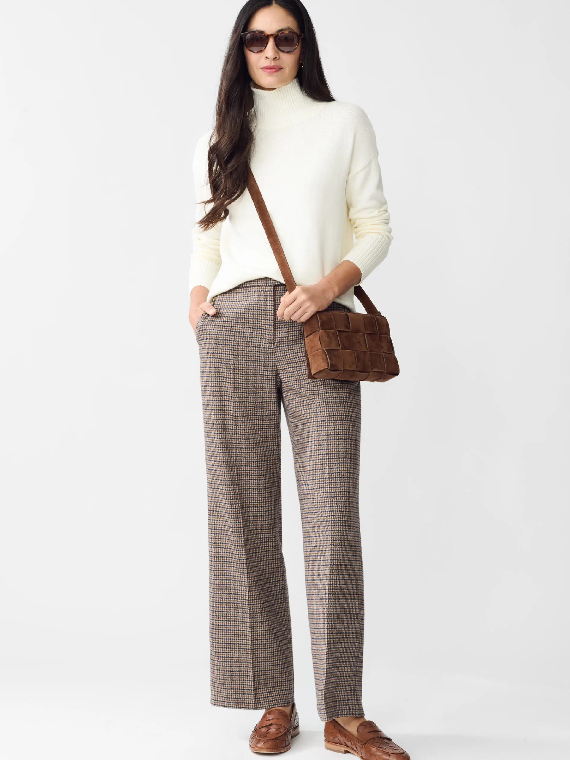 J.McLaughlin Broderick Pants in Houndstooth LightTan/Brown/Denim Cheap