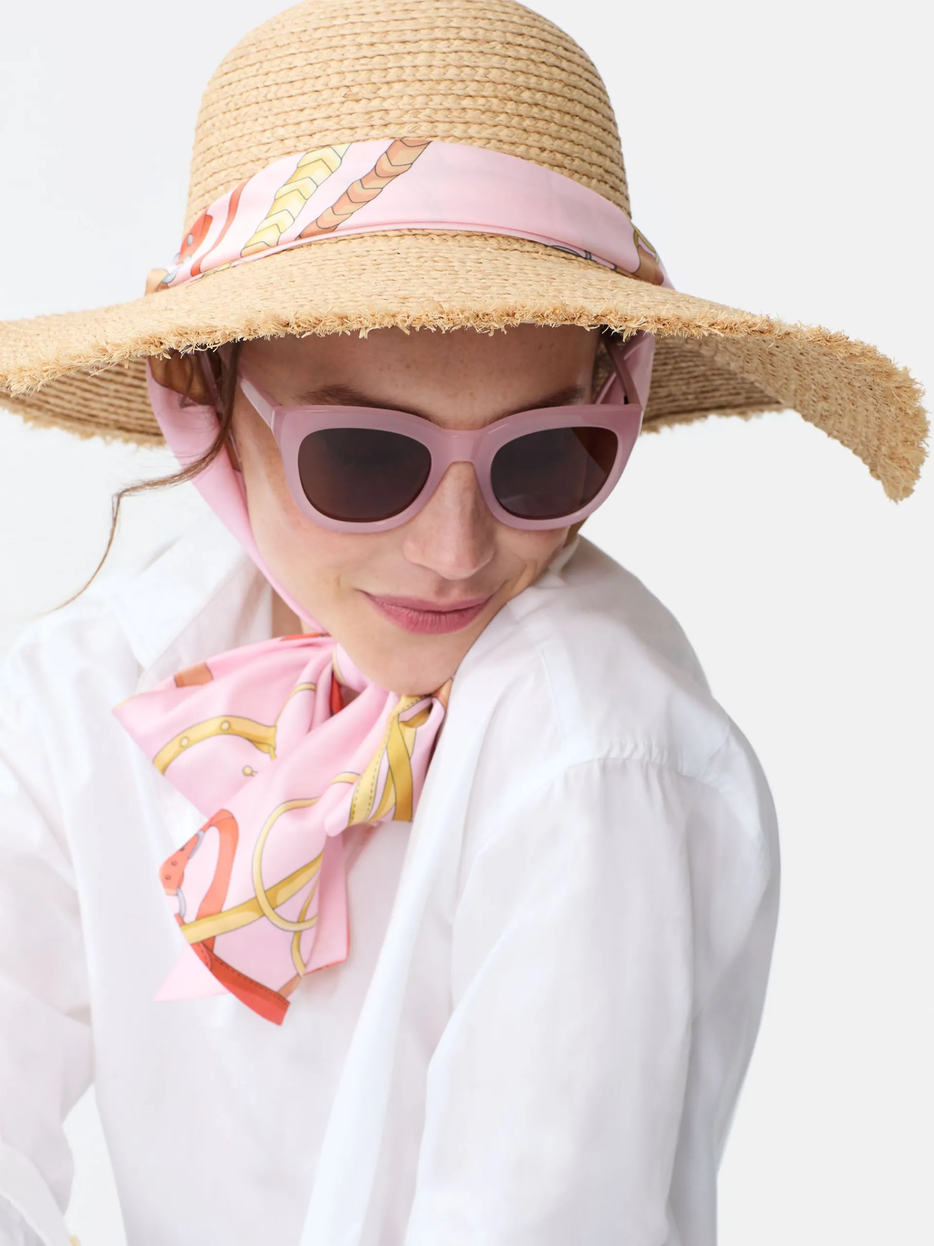 J.McLaughlin Brooke Raffia Hat in Neo Gulltopp Square LightPink/Pink New