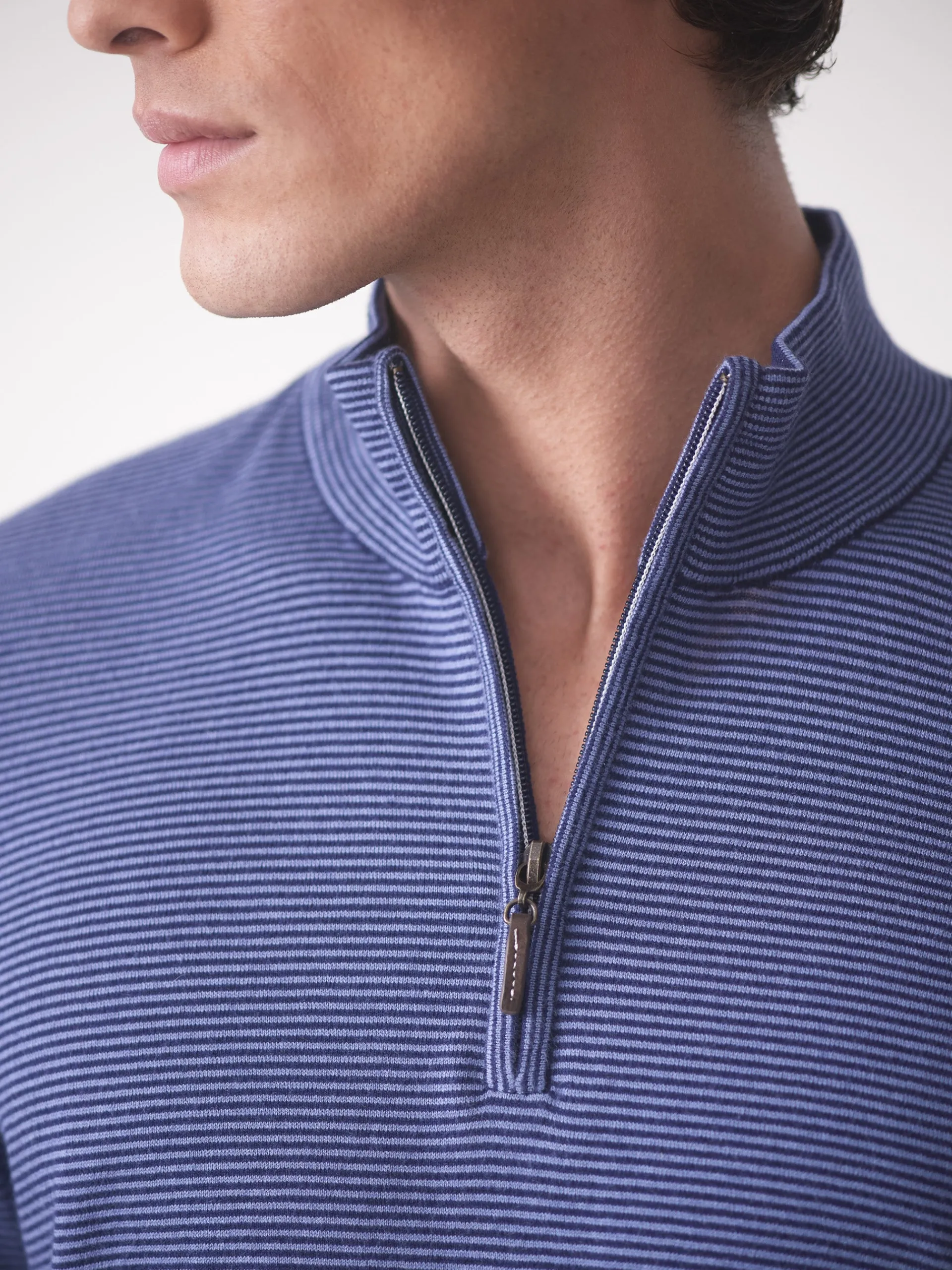 J.McLaughlin Brookhaven 1/4 Zip Sweater in Stripe Navy/Denim Shop