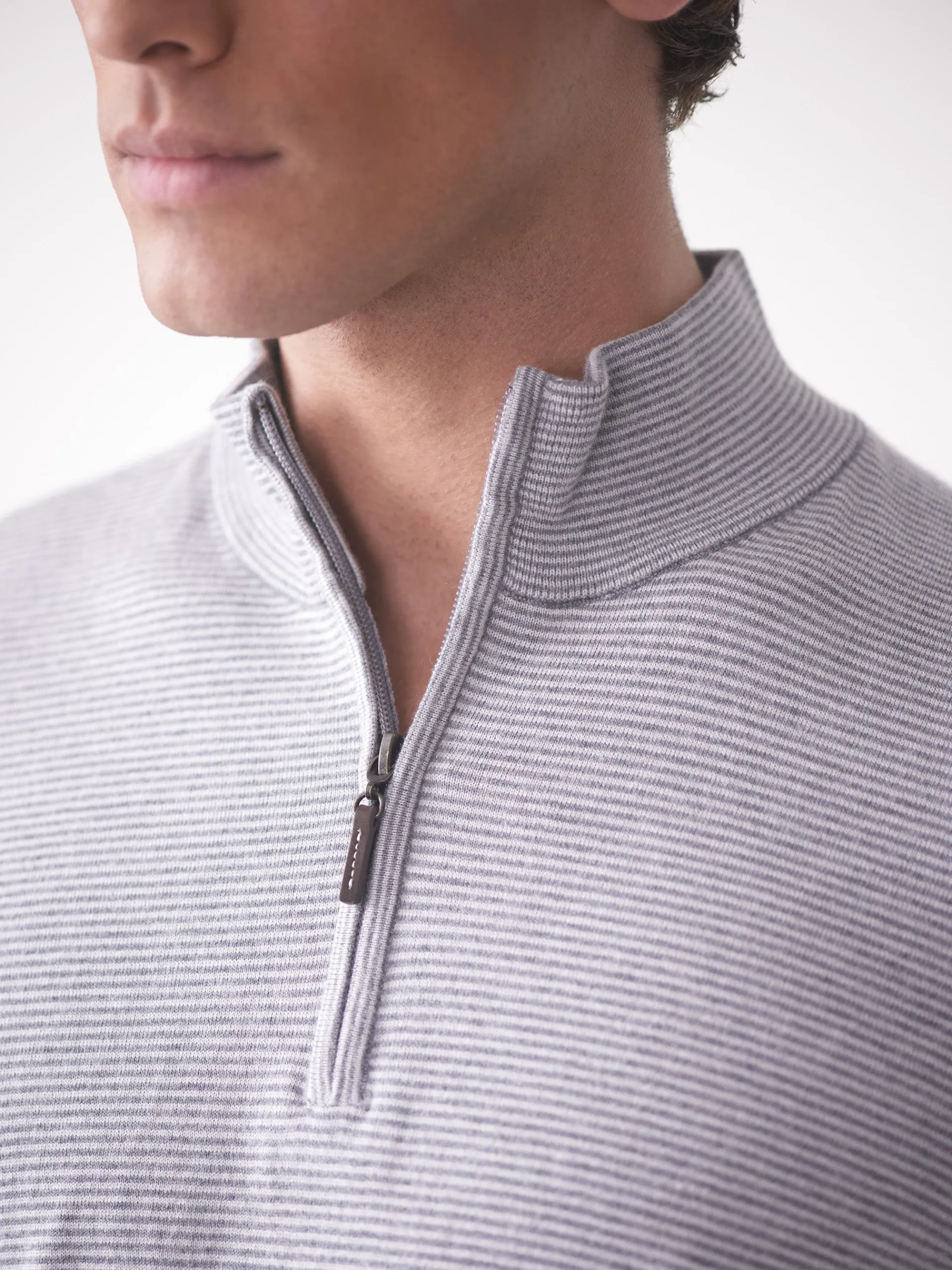 J.McLaughlin Brookhaven 1/4 Zip Sweater in Stripe Gray/LightGray Sale
