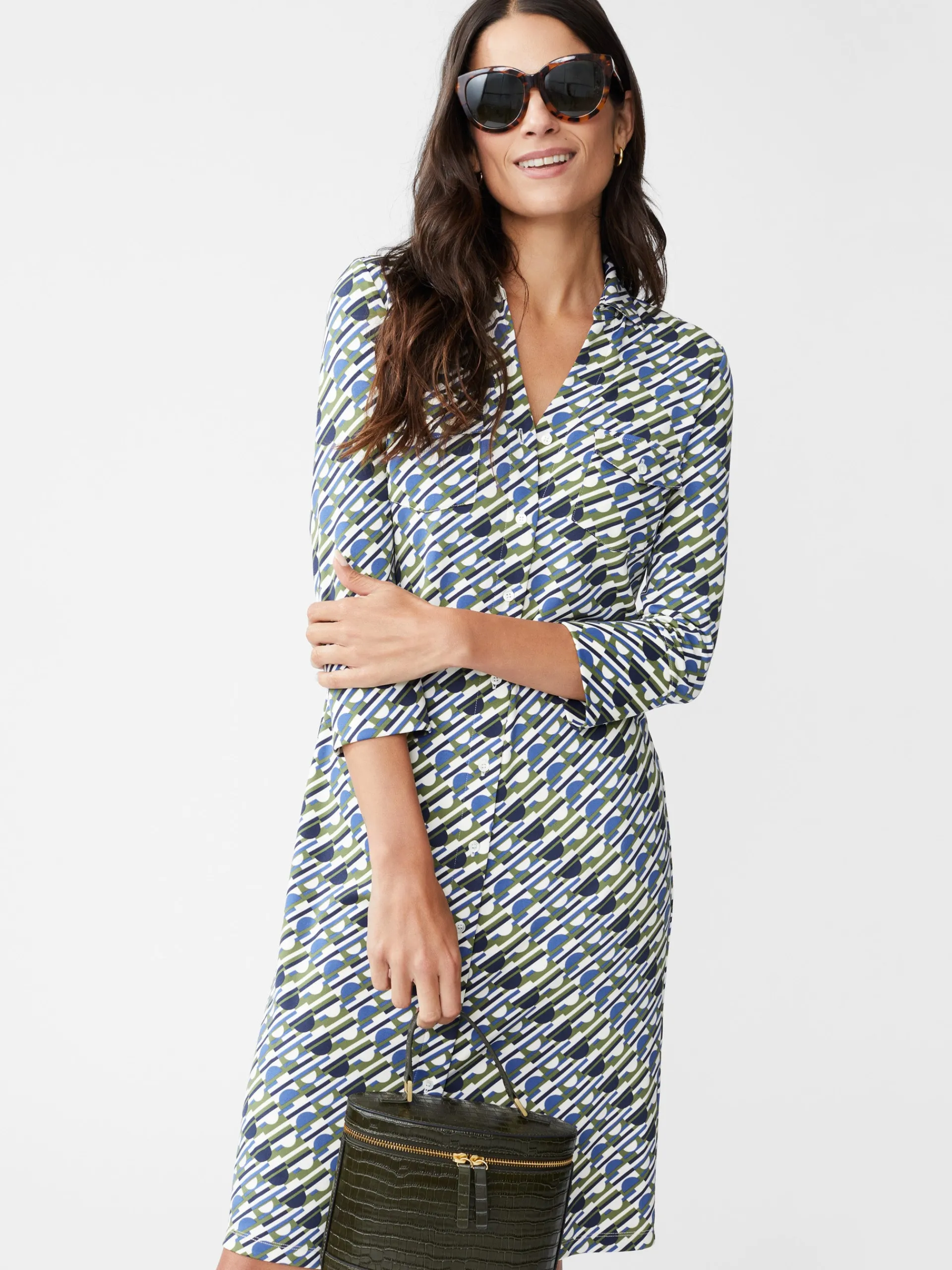 J.McLaughlin Brynn Dress in Nine Iron Olive/Navy New