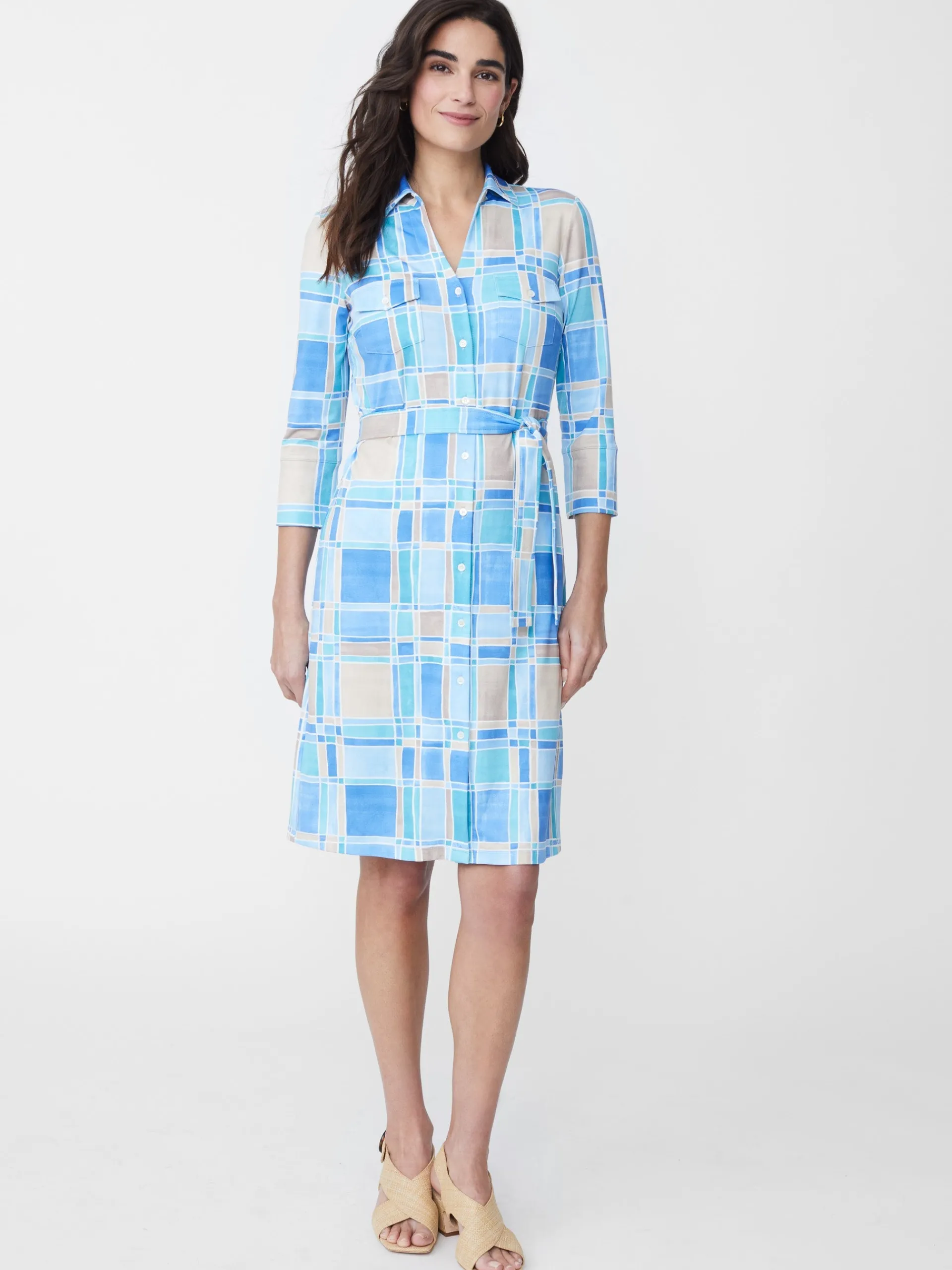 J.McLaughlin Brynn Dress in Paintbrush Plaid LightBlue/Aqua Best Sale