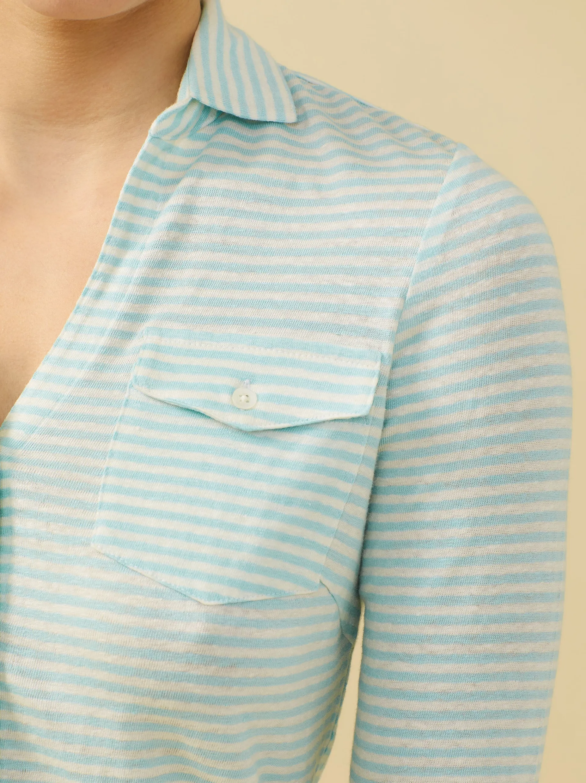 J.McLaughlin Brynn Linen Shirt in Stripe White/Aquamarine Discount