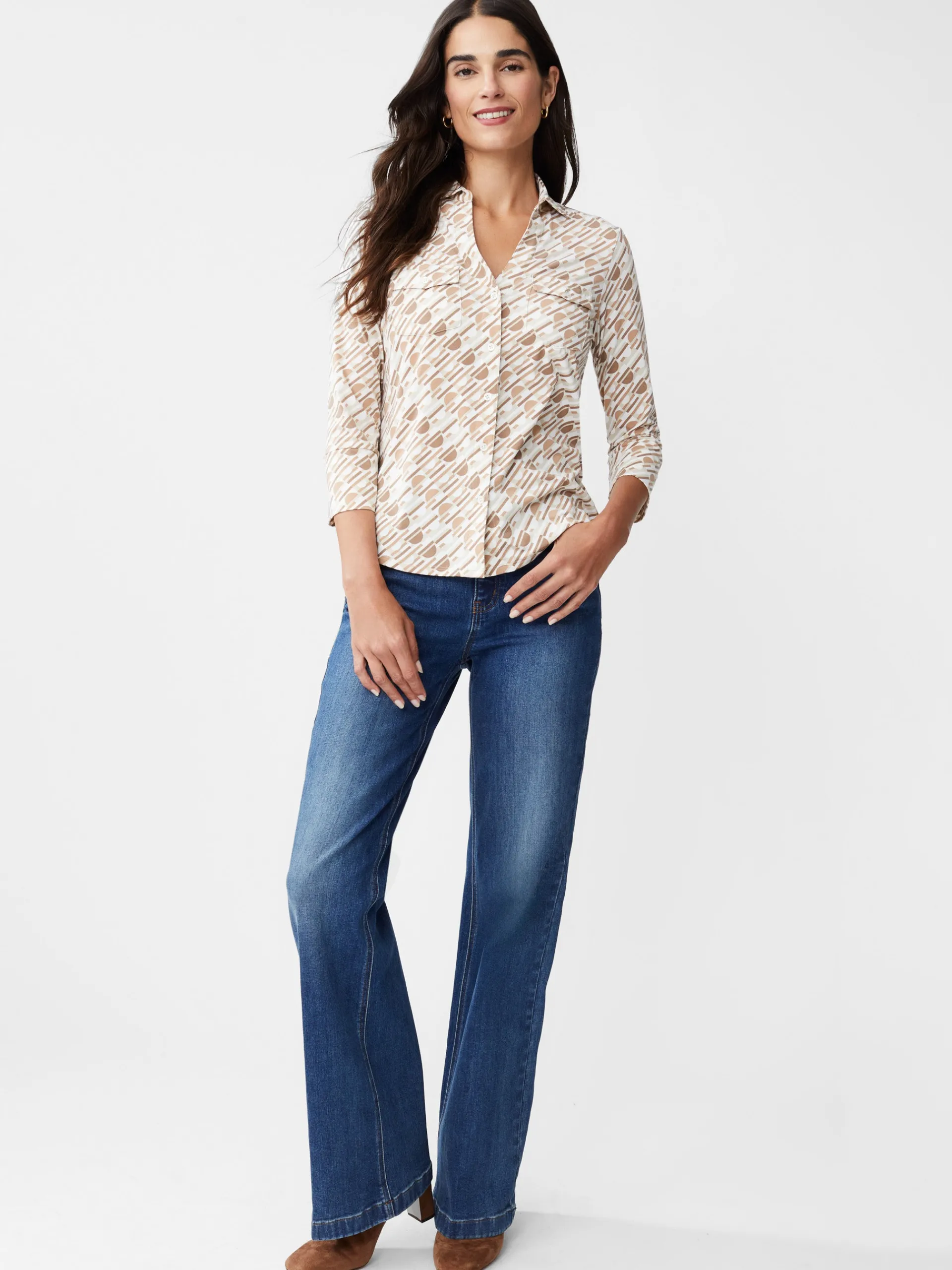 J.McLaughlin Brynn Lyford Jersey Shirt in Nine Iron OffWhite/Tan Discount