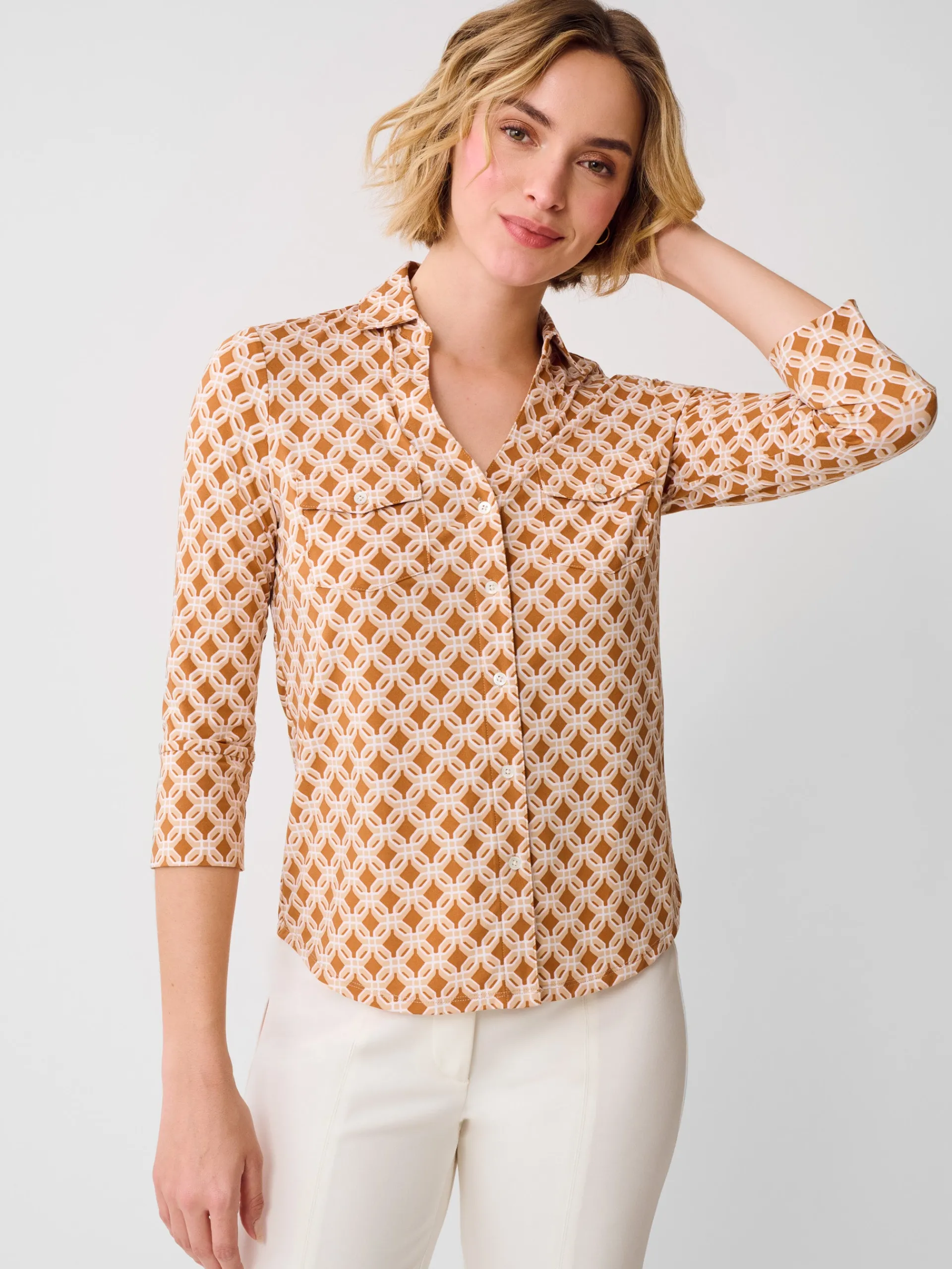 J.McLaughlin Brynn Lyford Jersey Shirt in Splendor Link Brown/Tan Outlet