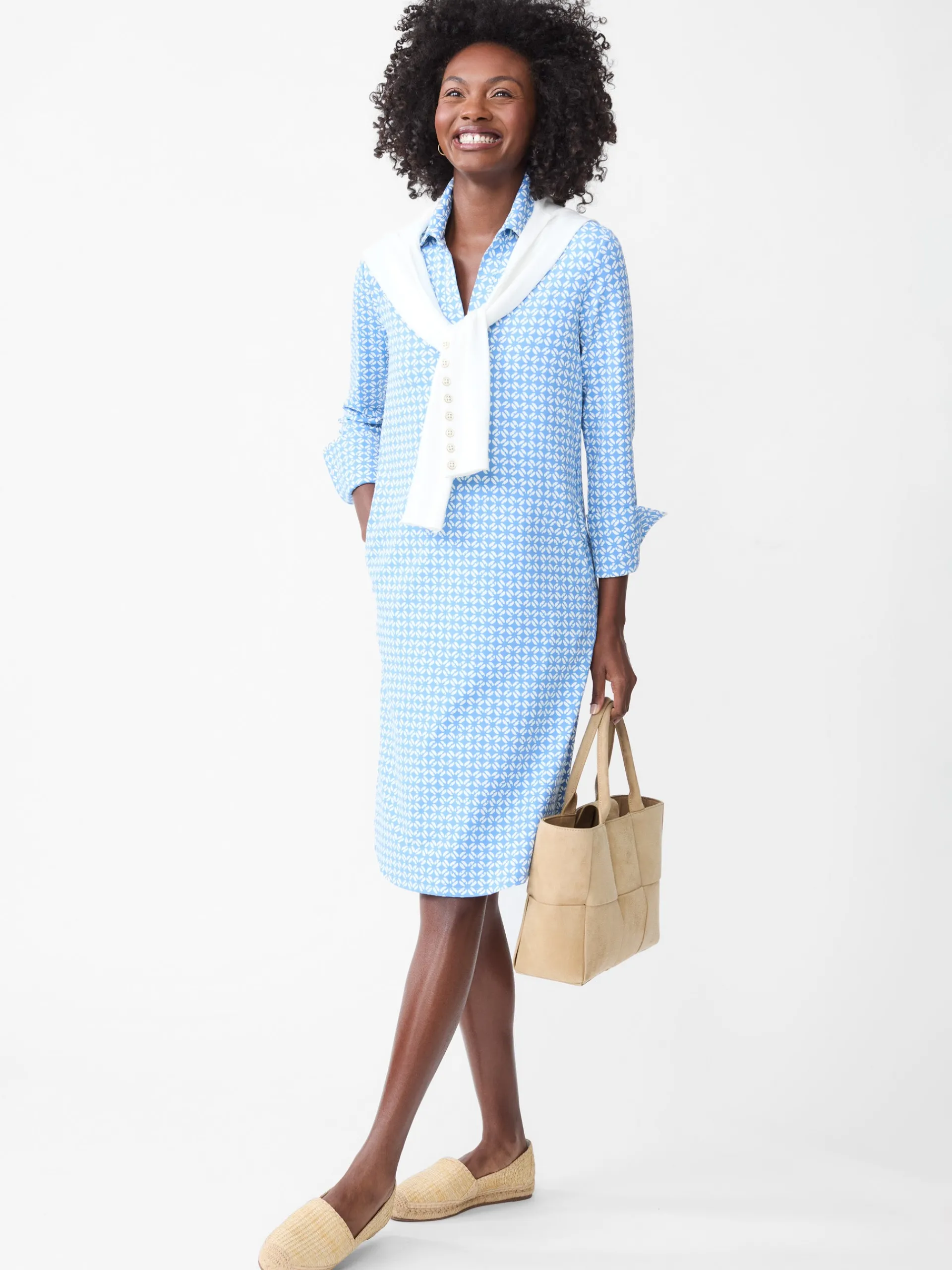 J.McLaughlin Cagney Dress in Neo Sugar Cane MediumBlue/OffWhite Sale