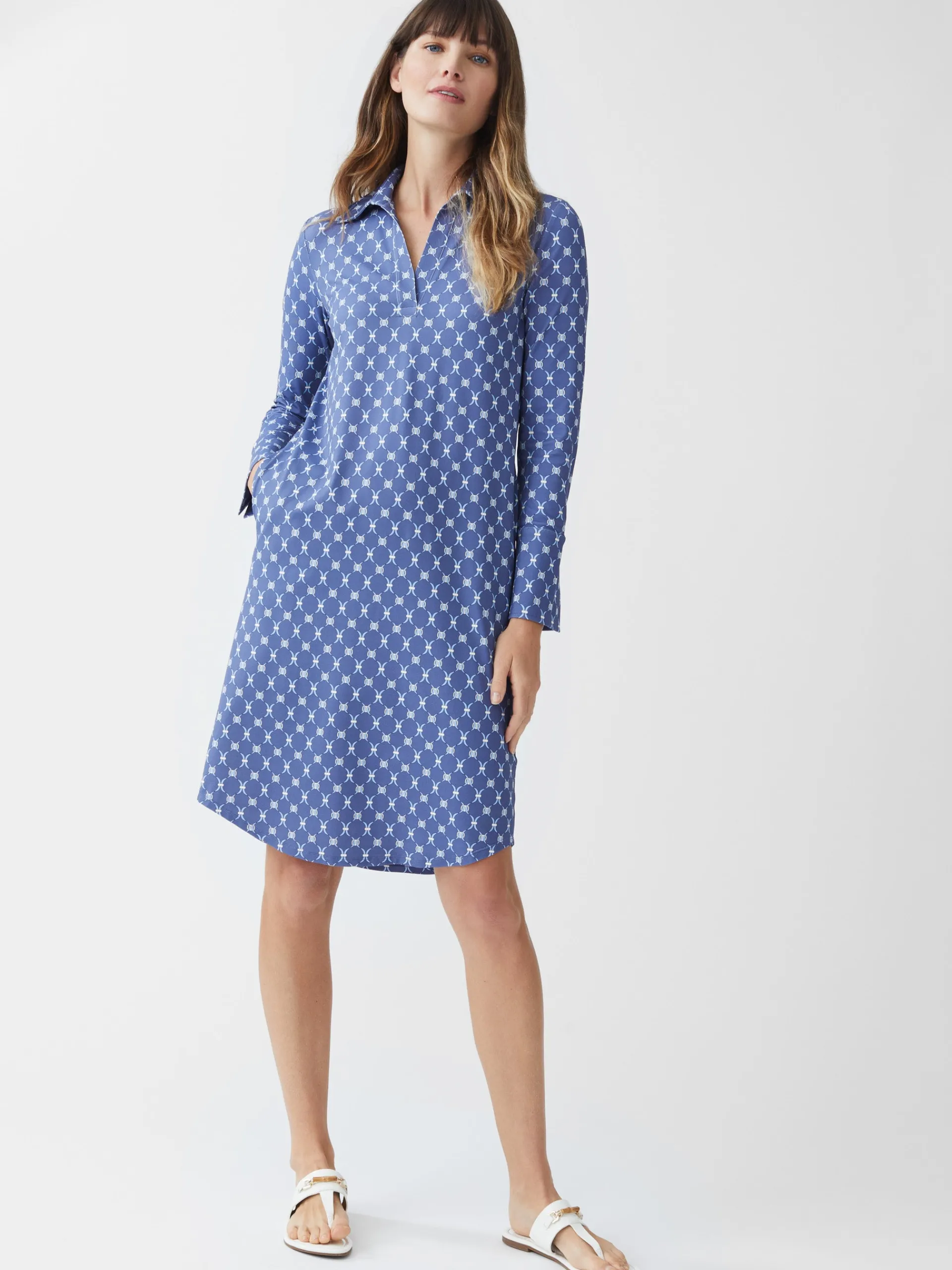 J.McLaughlin Cagney Dress in Sussex Interlock DarkBlue/Blue Shop