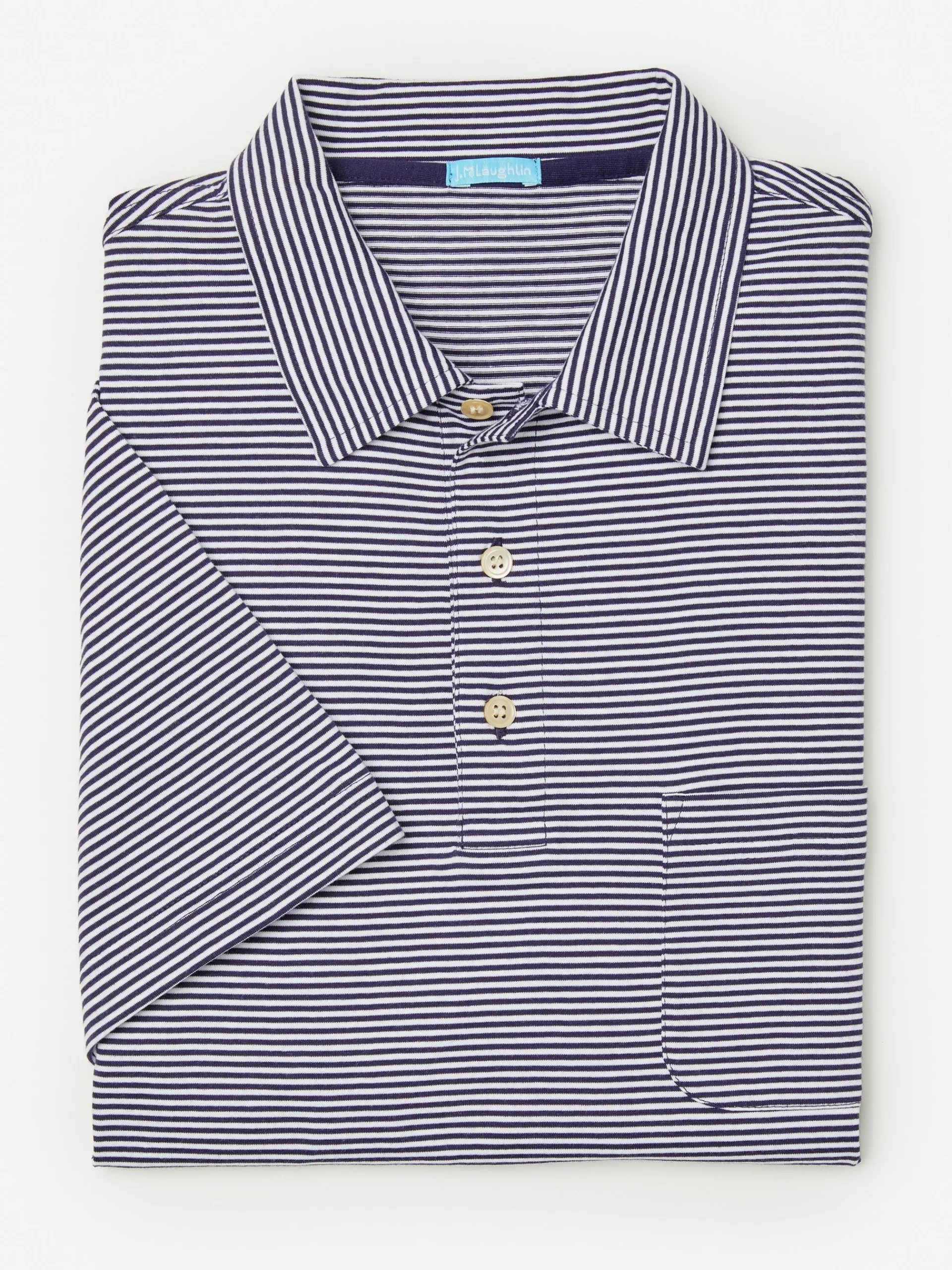 J.McLaughlin Callahan Cotton Polo in Stripe AbyssBlue/White Cheap