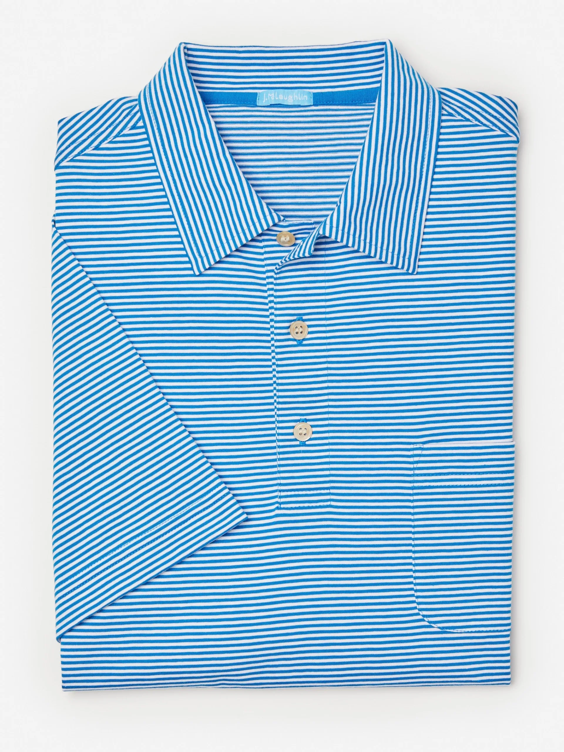 J.McLaughlin Callahan Cotton Polo in Stripe FrenchBlue/White Best