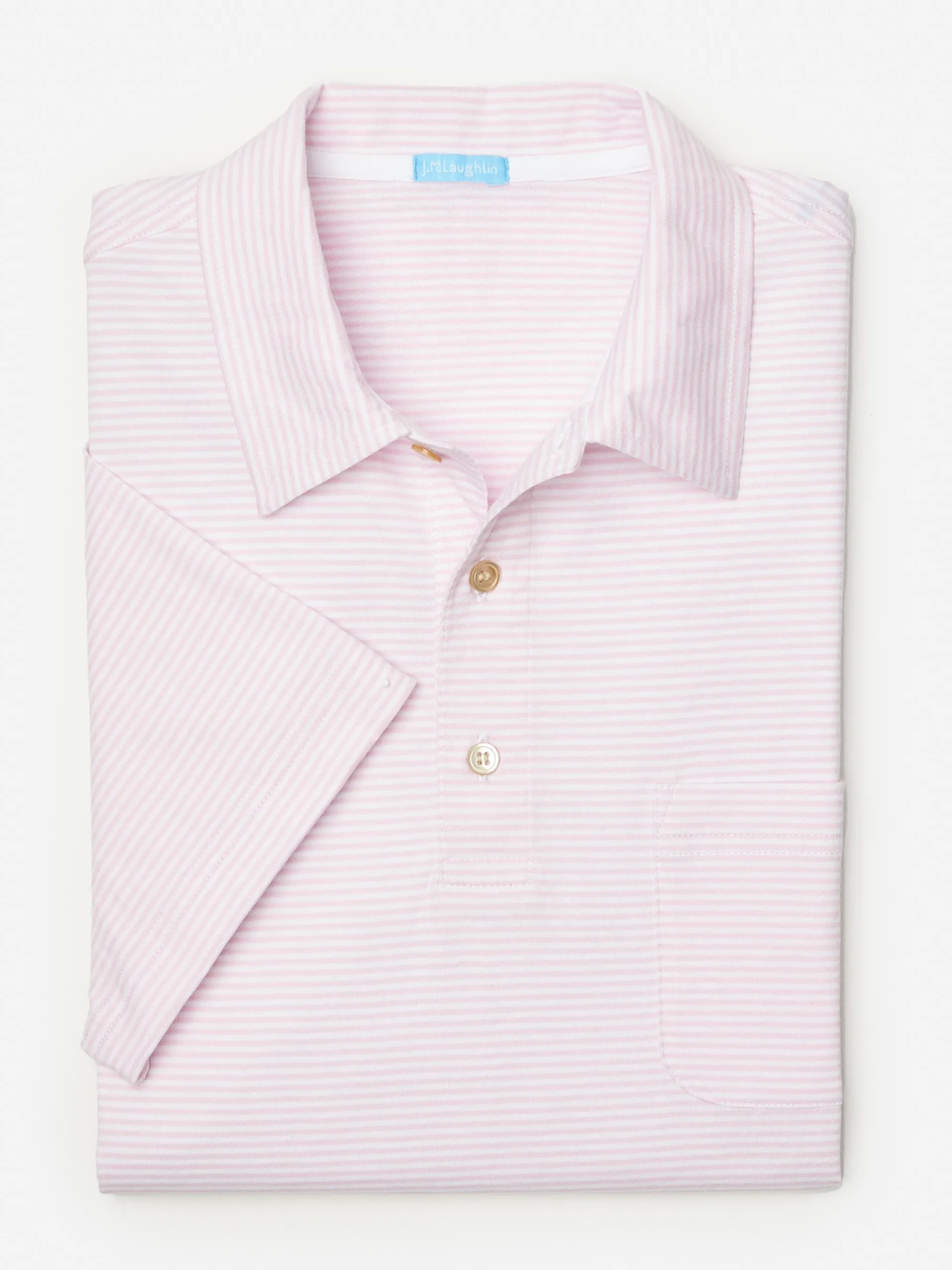 J.McLaughlin Callahan Cotton Polo in Stripe White/Pink Store