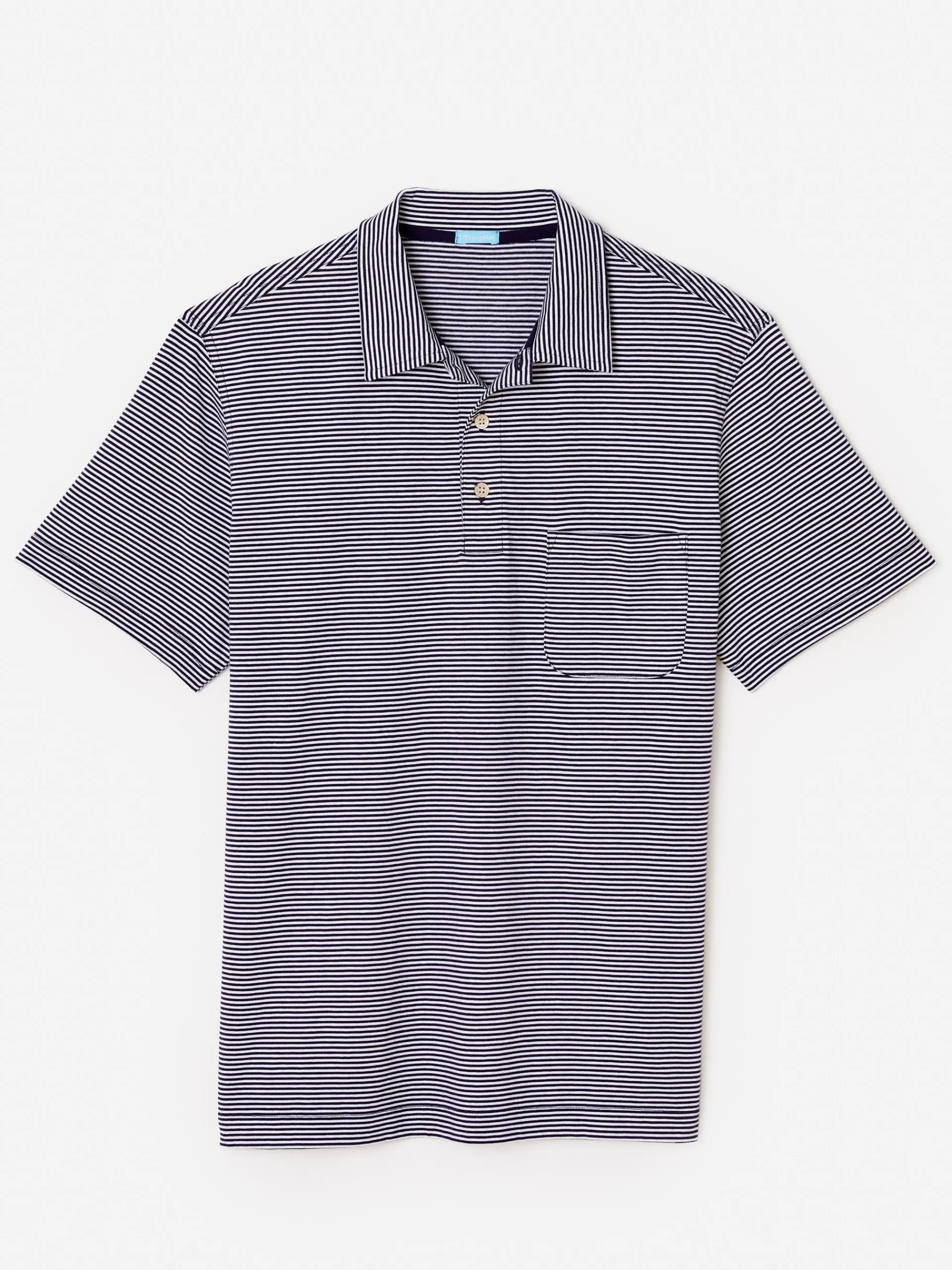 J.McLaughlin Callahan Cotton Polo in Stripe AbyssBlue/White Cheap