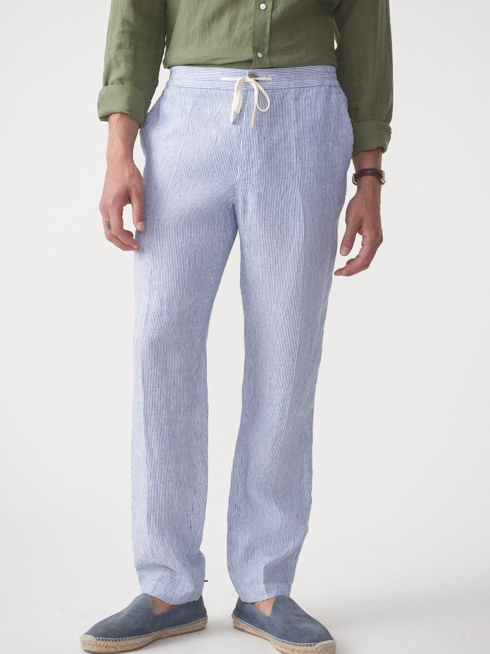 J.McLaughlin Callistair Linen Pants in Hairline Stripe White/Navy Shop