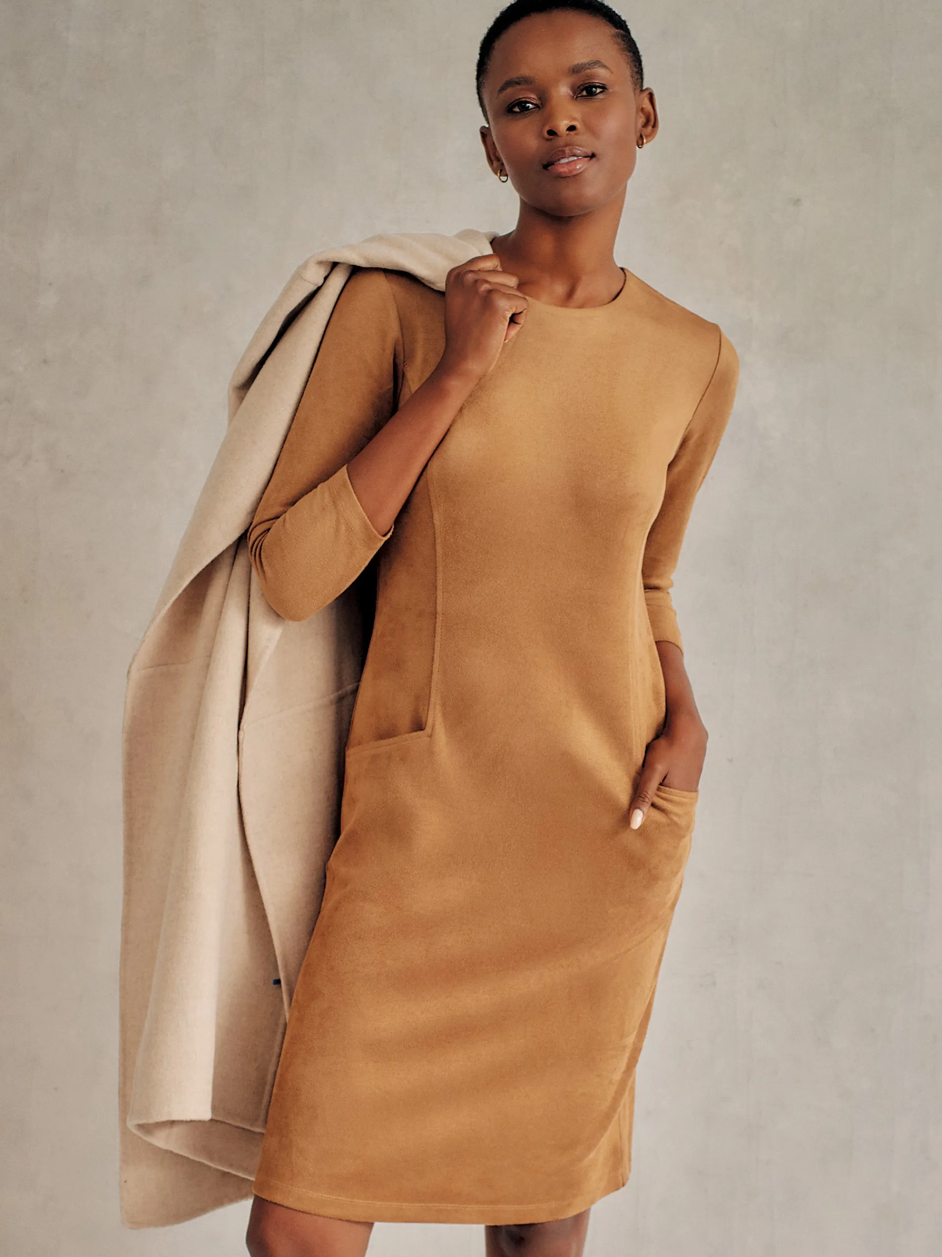 J.McLaughlin Catalyst Faux Suede Dress Tan Best Sale