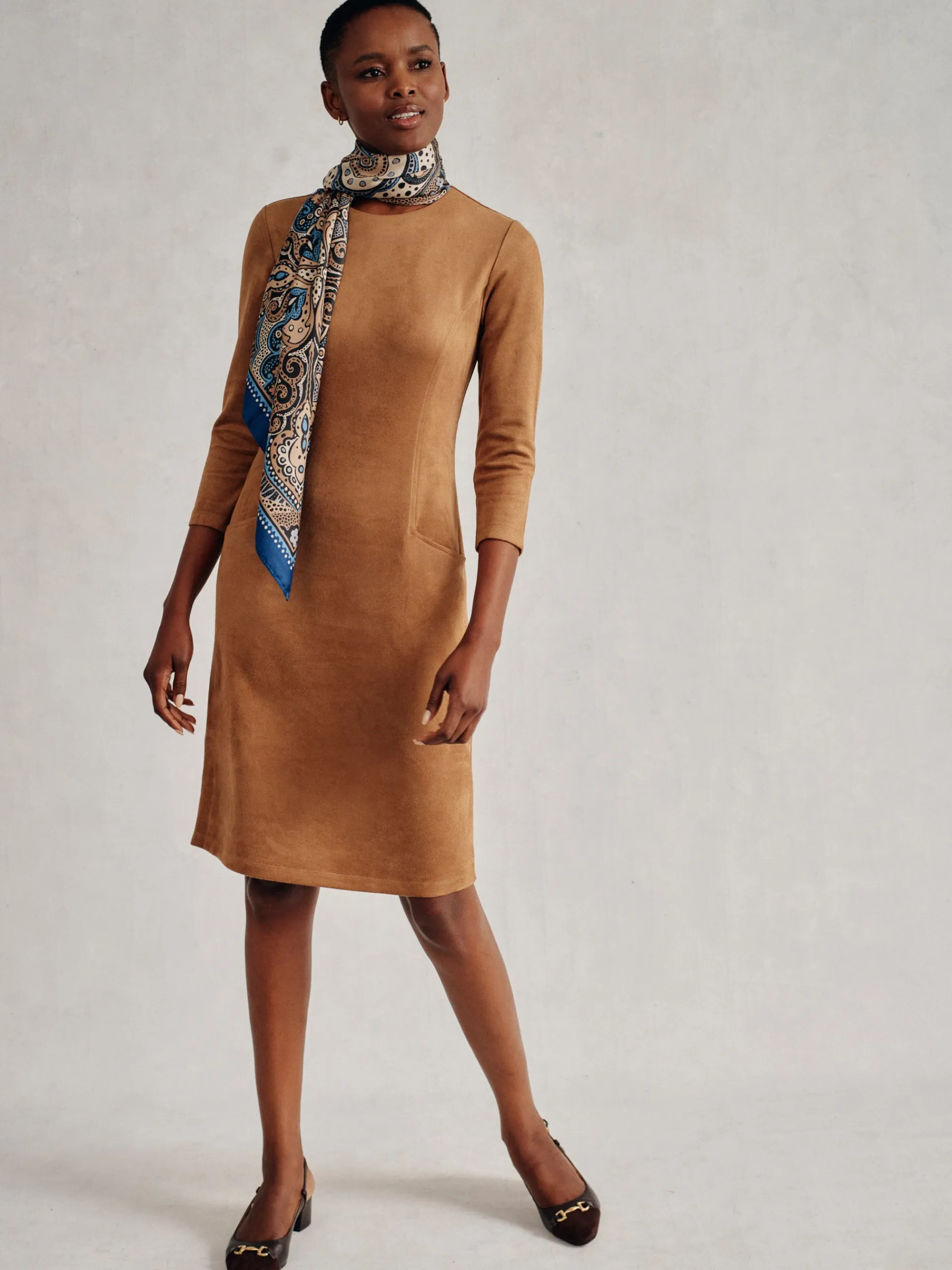 J.McLaughlin Catalyst Faux Suede Dress Tan Best Sale