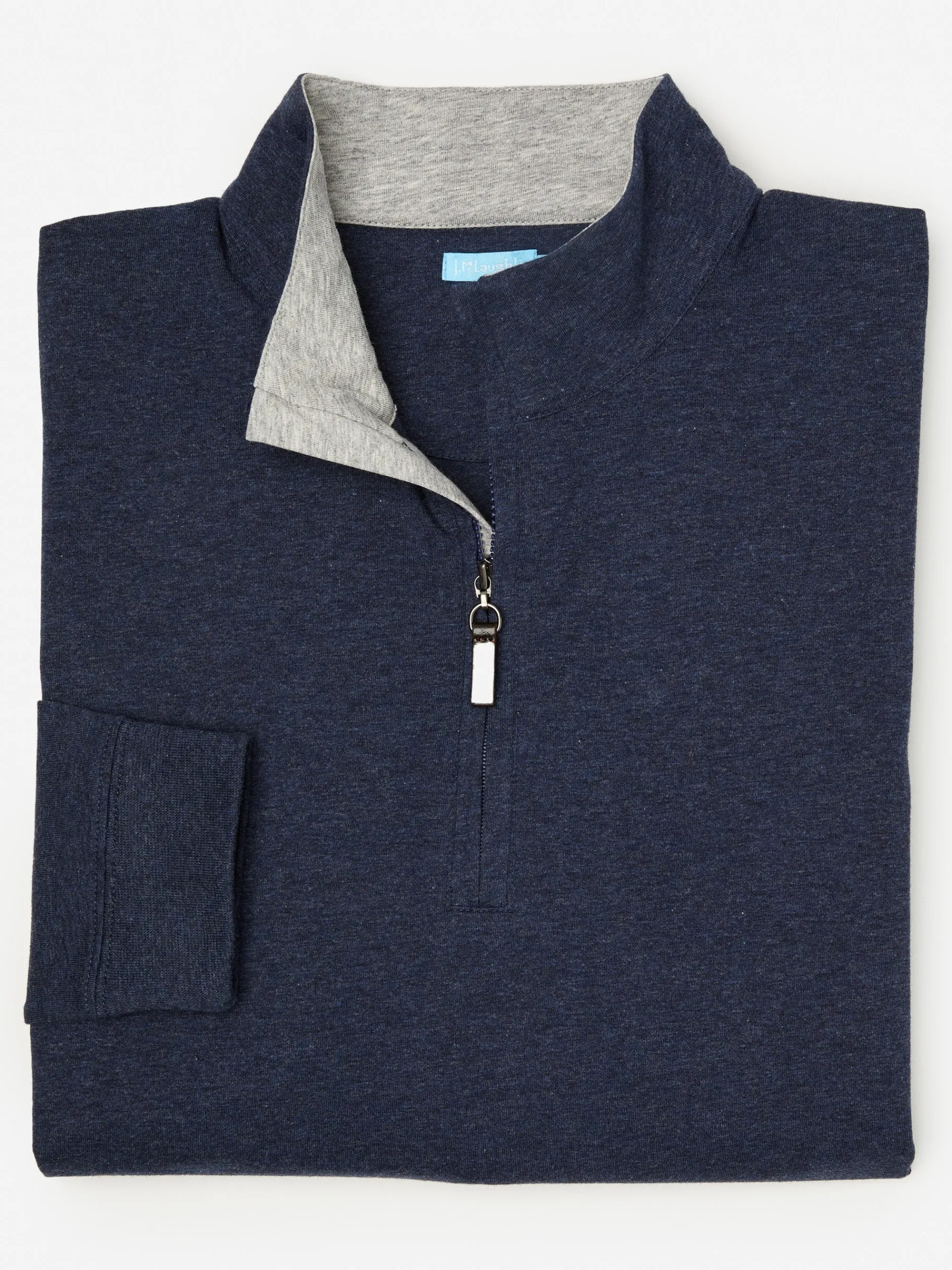 J.McLaughlin Clermont Cotton 1/4 Zip HeatherNavy Best