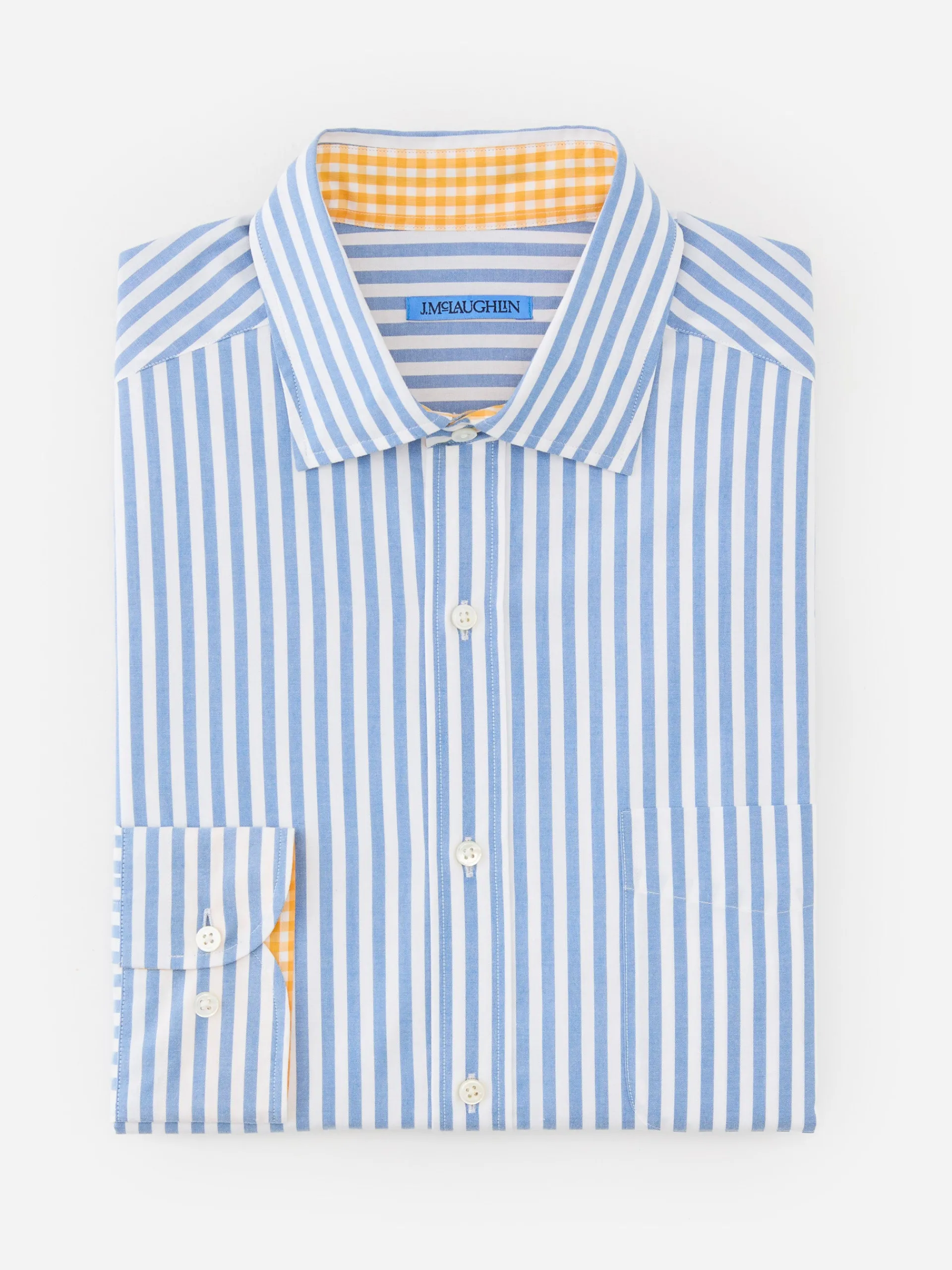 J.McLaughlin Club Classic Fit Shirt in Bengal Stripe Blue/White Cheap