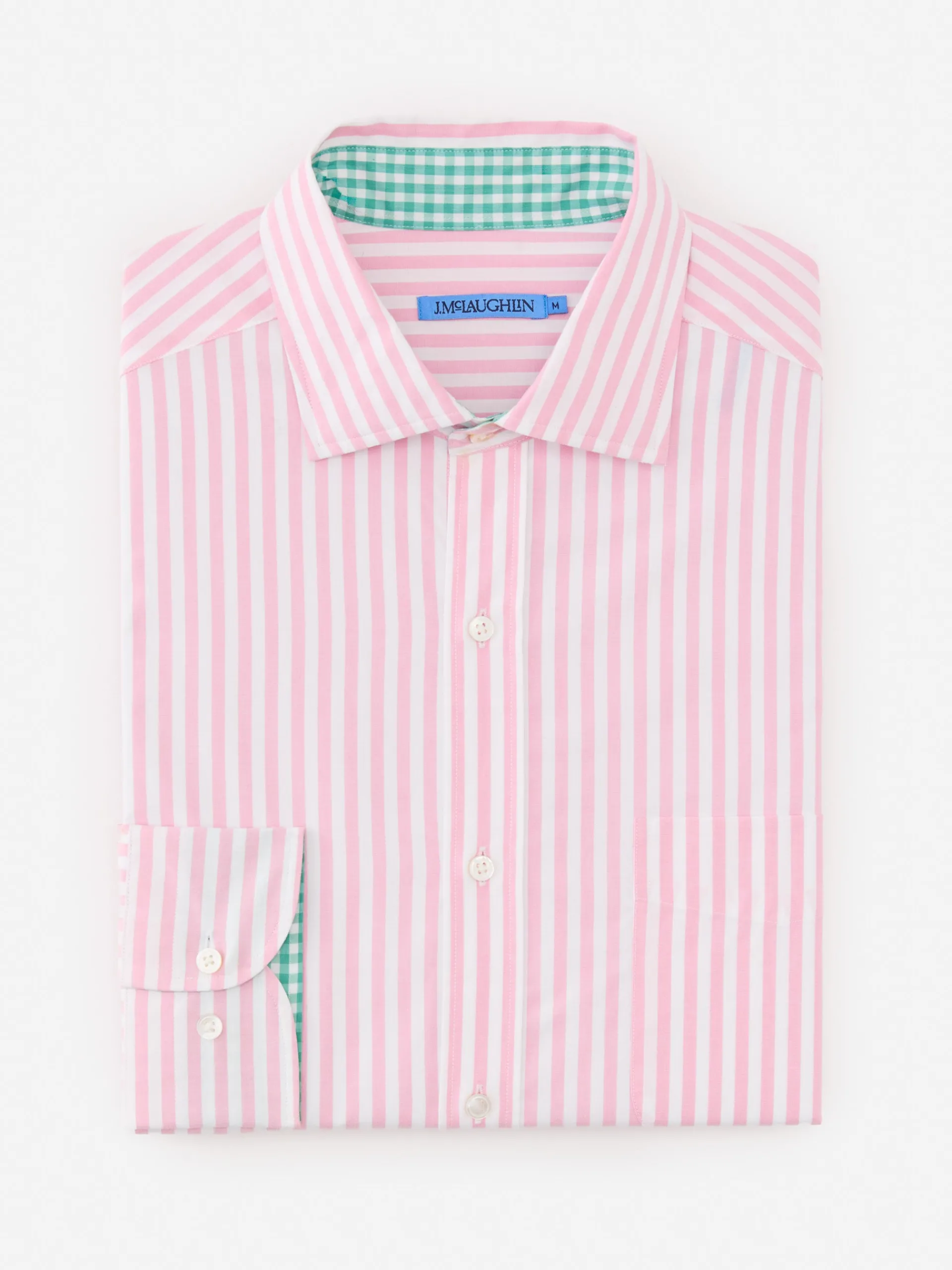 J.McLaughlin Club Classic Fit Shirt in Bengal Stripe Pink/White Hot